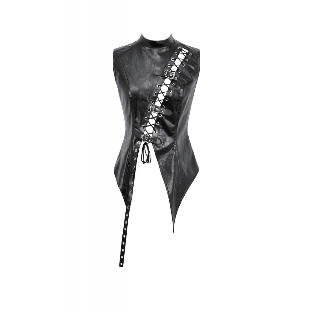 Dark in Love Punk Distressed Leather Lace-Up Top