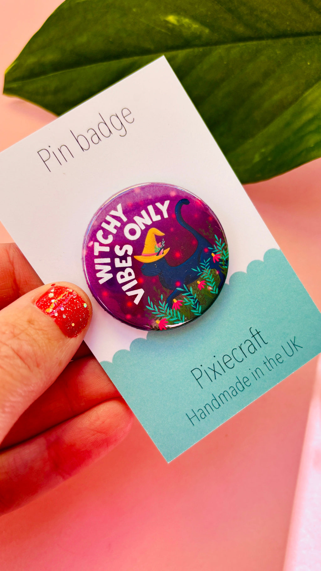 Witchy Vibes Only – Black Cat Halloween Badge or Magnet (38mm)