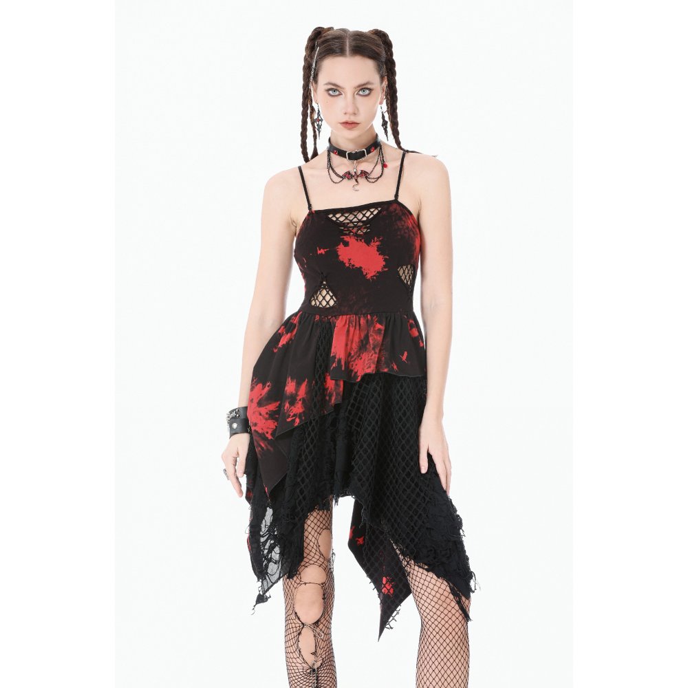 Dark in Love Red-Black Tie Dye Punk Dress