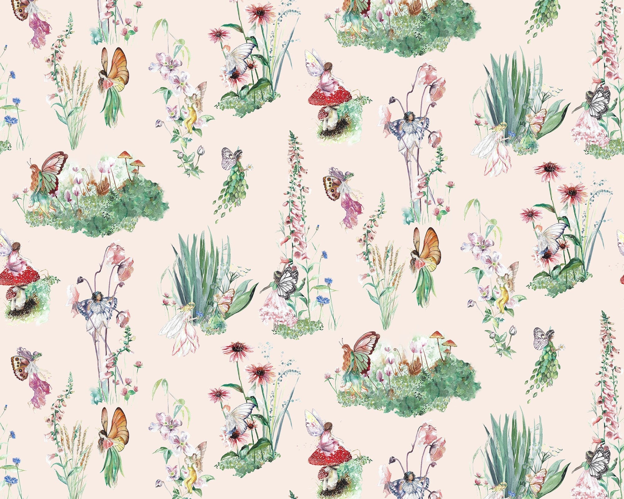 Flower Fairy Garden - Children's Cotton Curtain Fabric