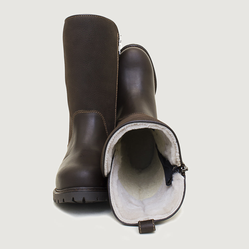 Quebec Waterproof Zip-up Wool Lined Boots - Brown
