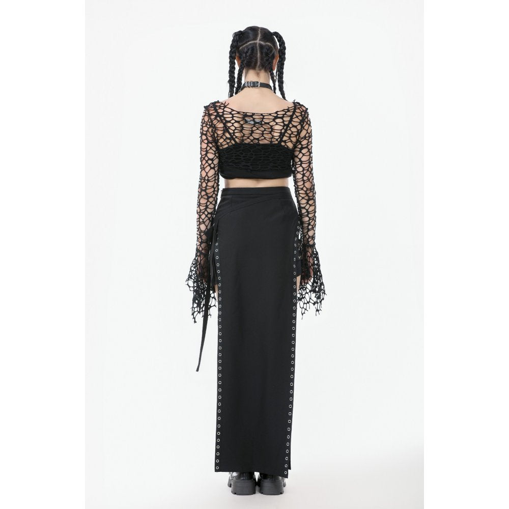 Dark in Love Morana Mesh Crochet Knit Bell Sleeve Crop Top