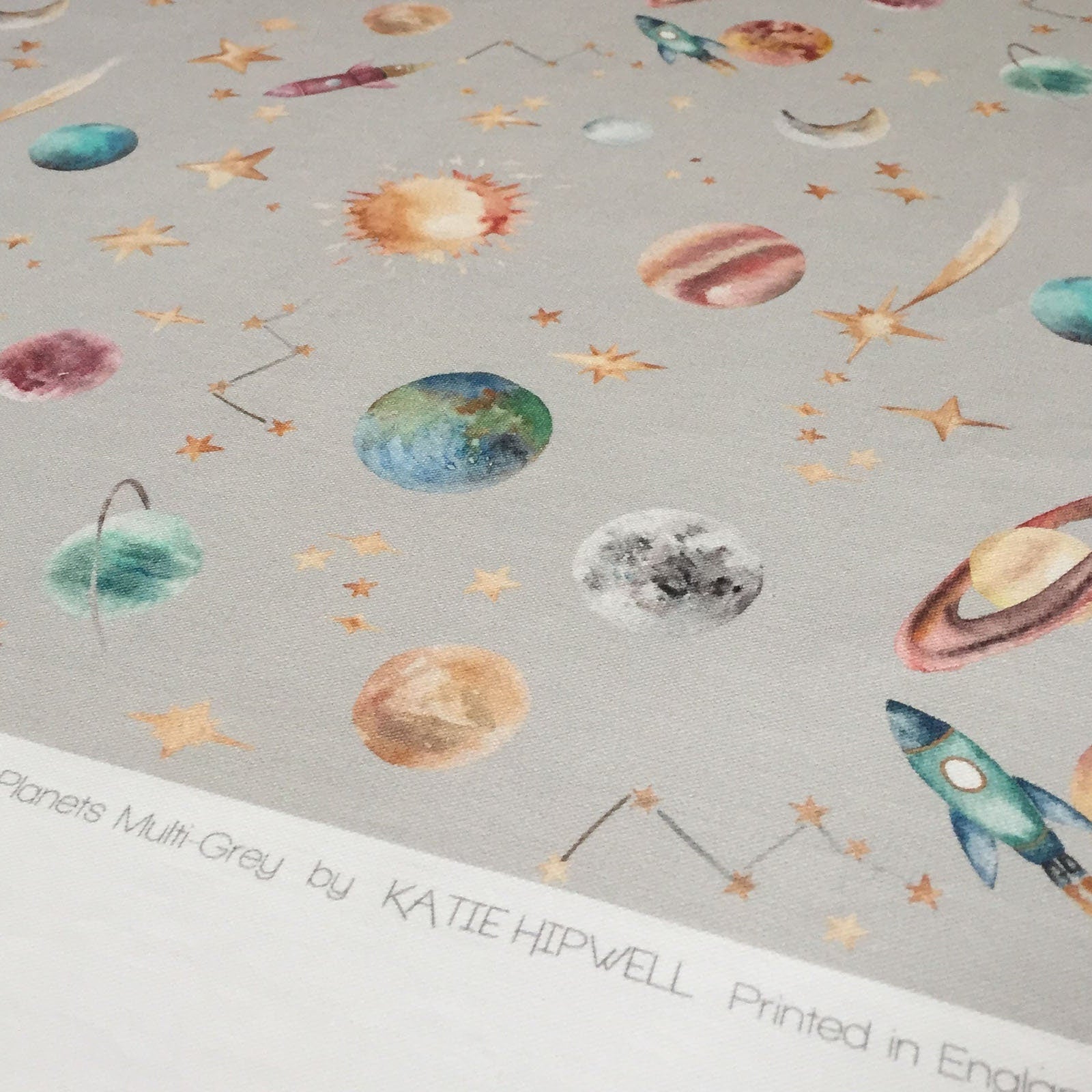 Planets Fabric – Watercolour Solar System Print | Cotton Curtain & Cushion Fabric