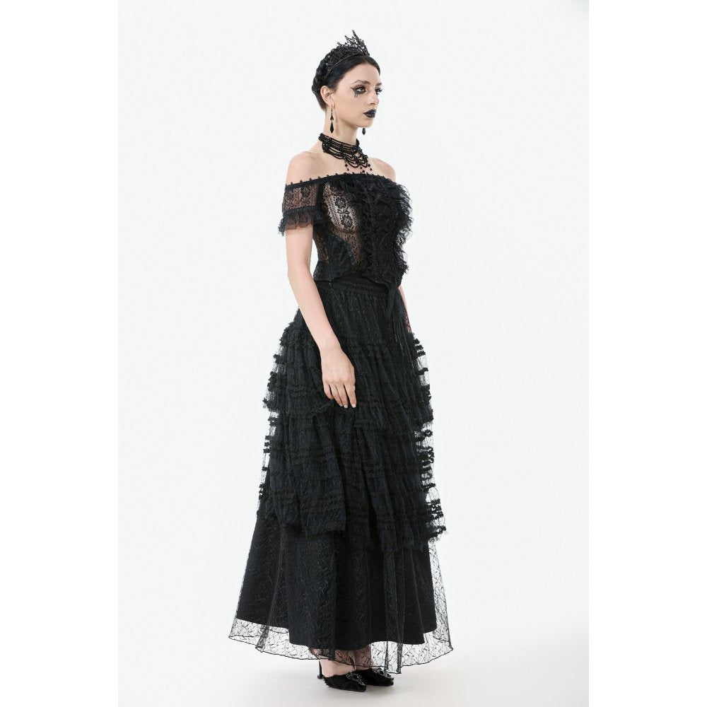 Dark in Love Ophelia Lace Off-Shoulder Gothic Top in Black