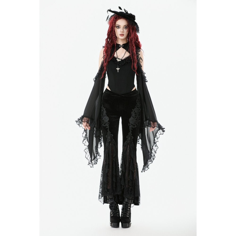 Dark in Love Erzebeth Velvet Lace Flare Trousers - Size UK 16 Left Only!