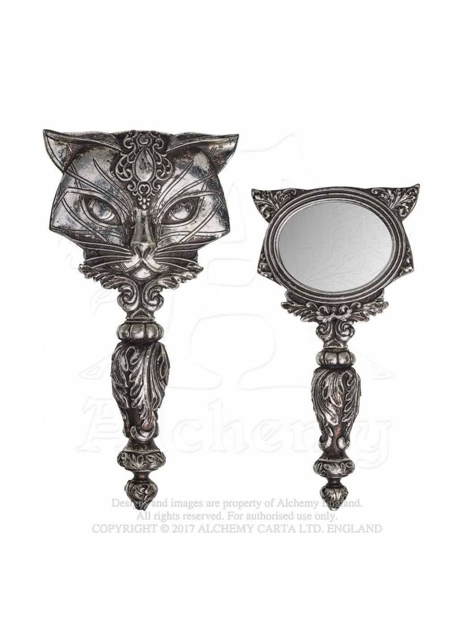 Alchemy Gothic Sacred Cat Hand Mirror - Silver Bastet Egyptian Cat Gothic Decor