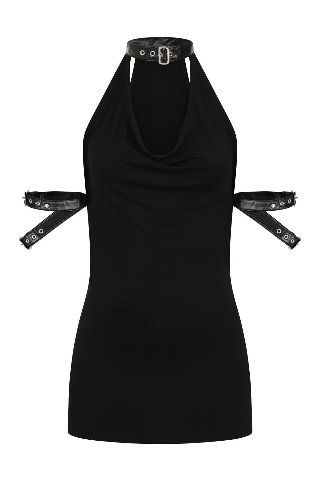 Necessary Evil Aphrodite Plunge Cowl Neck Top - Faux Leather Gothic Going Out Top