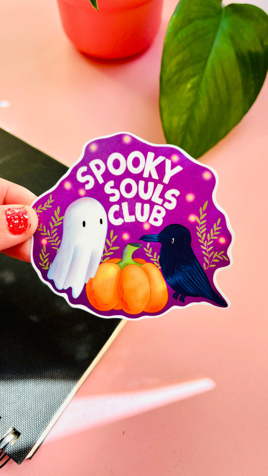 Spooky Souls Club Vinyl Sticker – Cute Ghost, Pumpkin & Raven Halloween Sticker