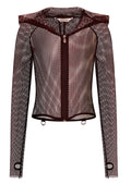 Banned Apparel Liora Red Metallic Fishnet Hoodie - Skull Zip Gothic Outerwear