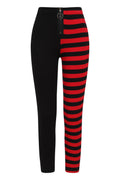 Banned Half Black Half Stripes Leggings - Red