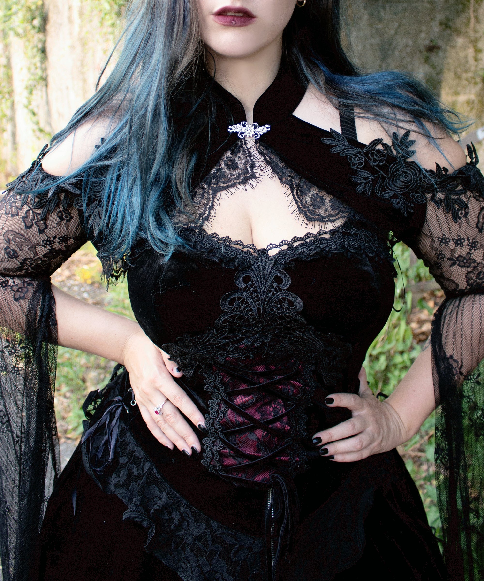 Dark in Love Gothic Black & Red Velvet Lace Corset