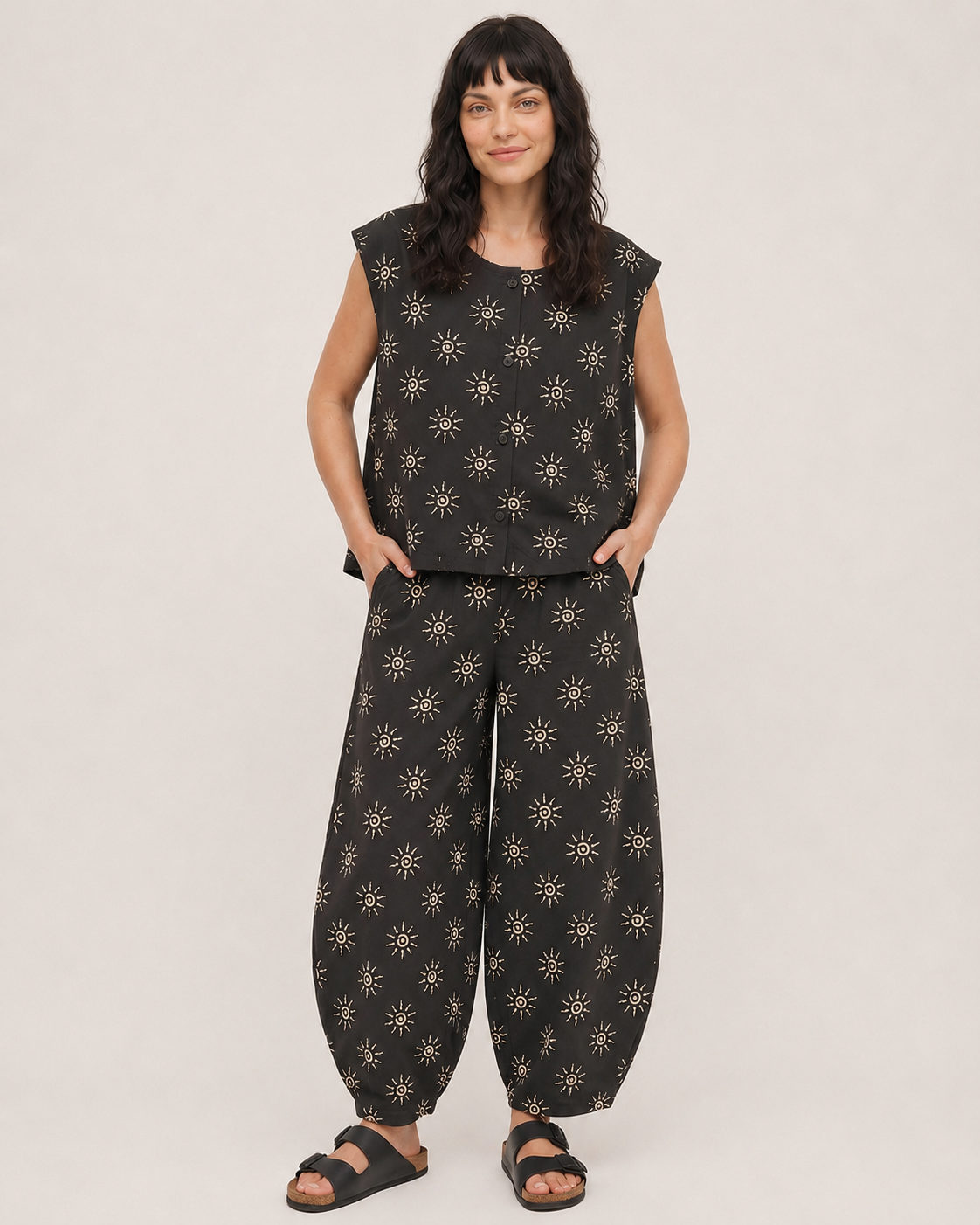 Pip Black Starburst Print Sleeveless Top