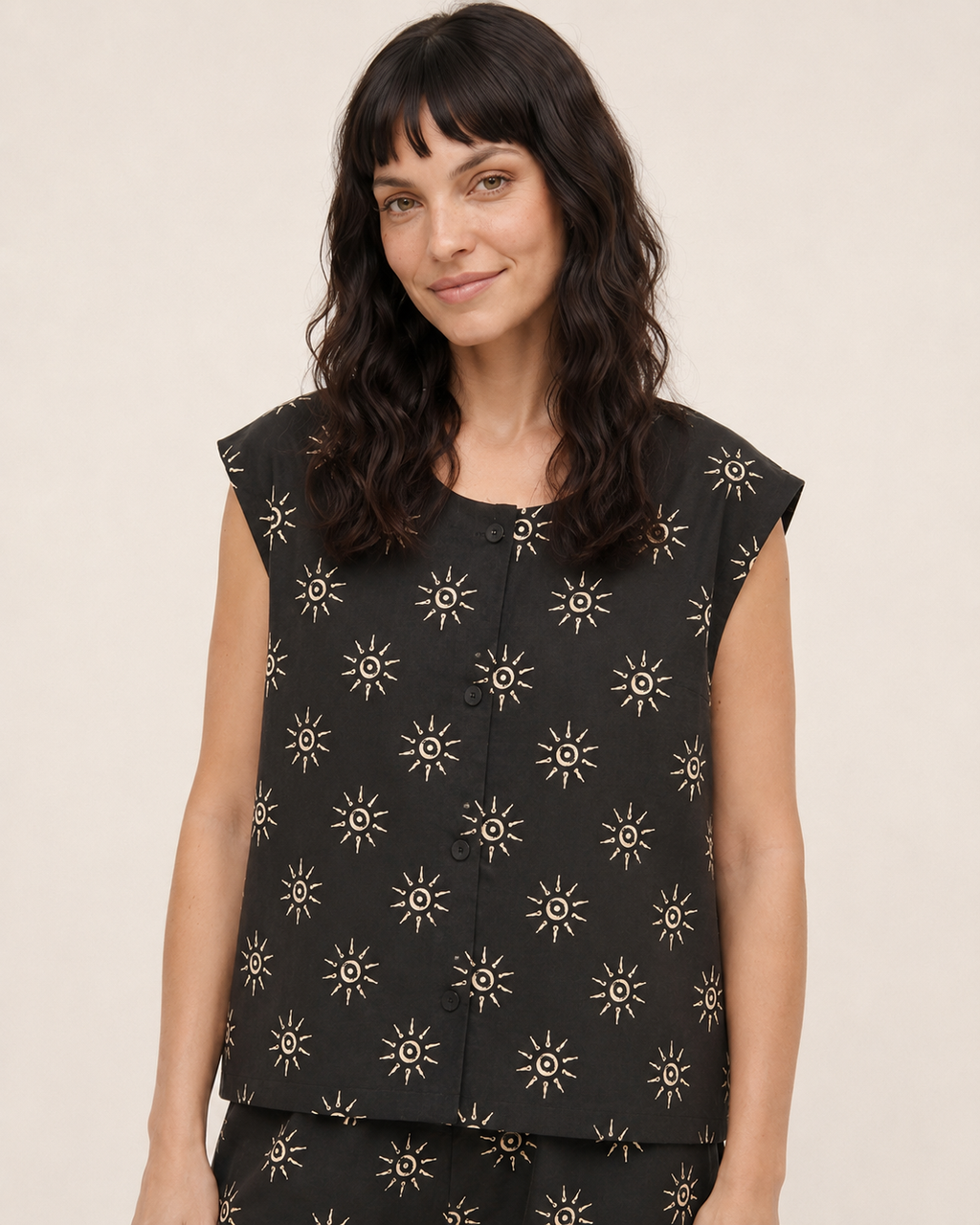 Pip Black Starburst Print Sleeveless Top