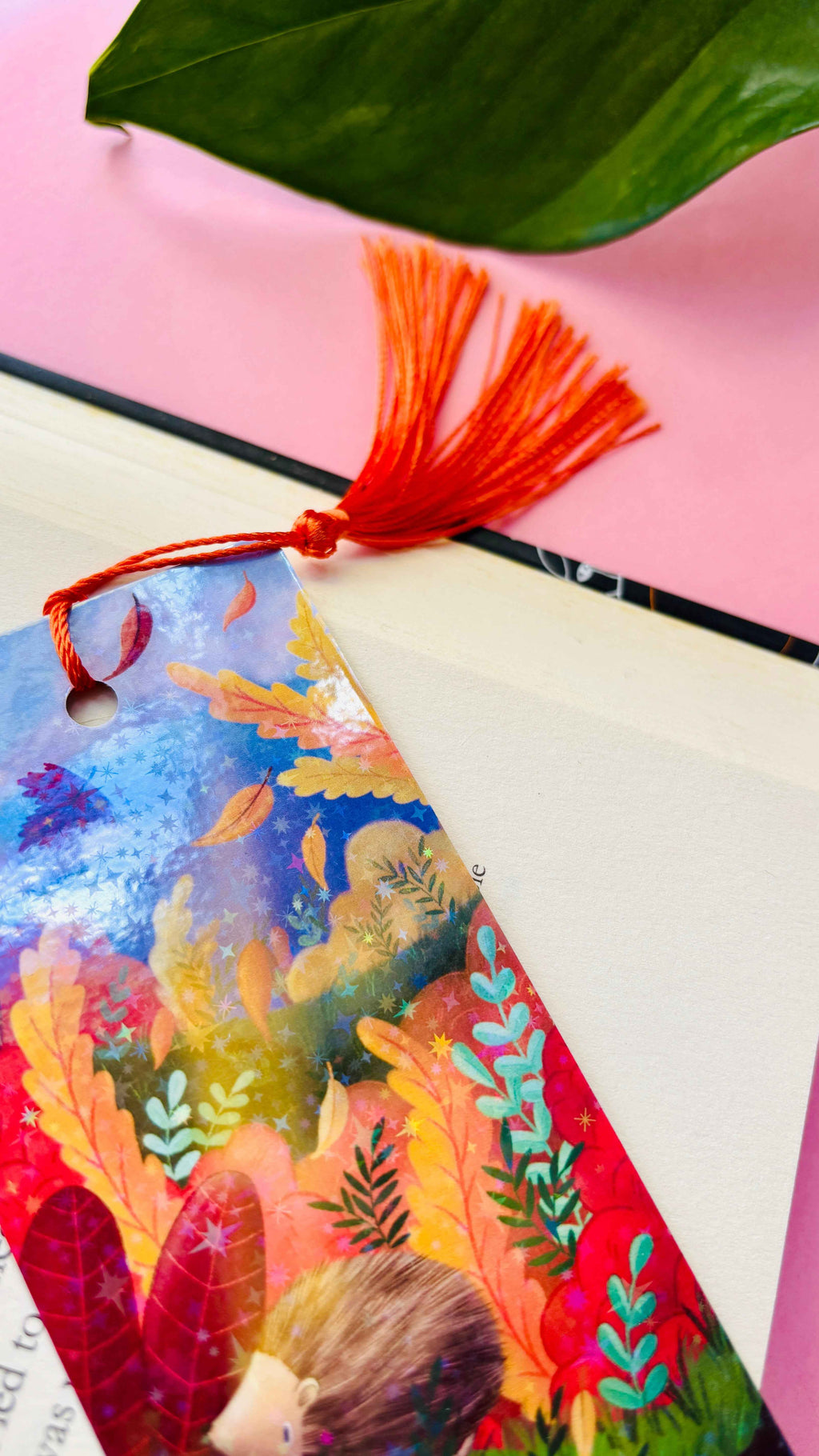 Autumn Hedgehog Holographic Bookmark – Handmade in the UK