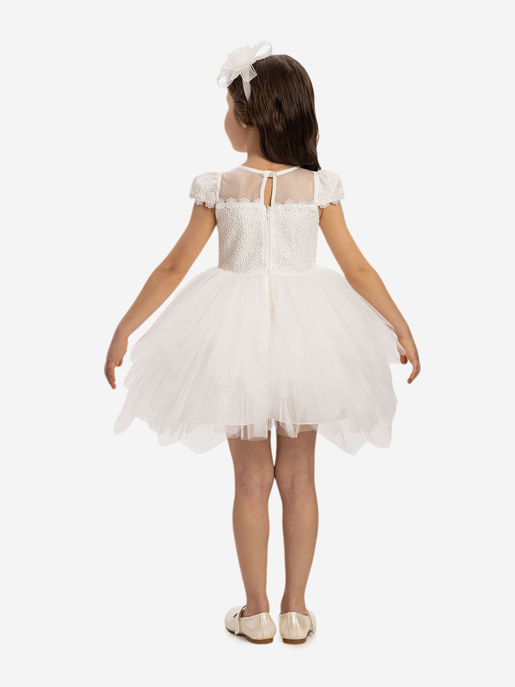 DRESS & Fleur Baby Girls Dress with Tulle Skirt in White