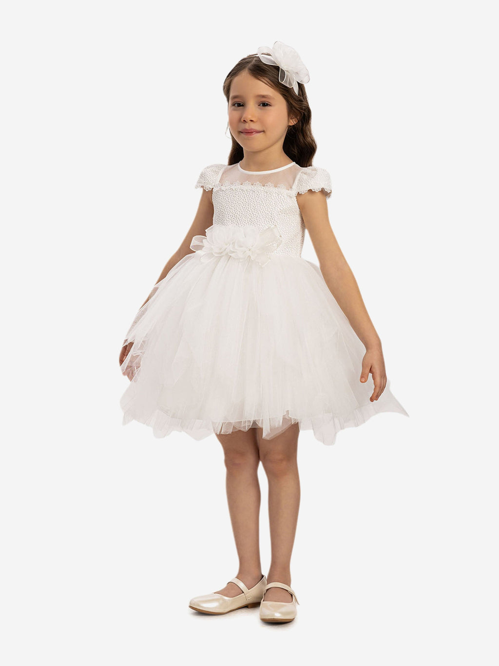 DRESS & Fleur Baby Girls Dress with Tulle Skirt in White