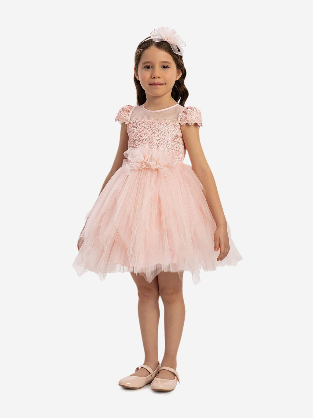 DRESS & Fleur Baby Girls Dress with Tulle Skirt in Pink