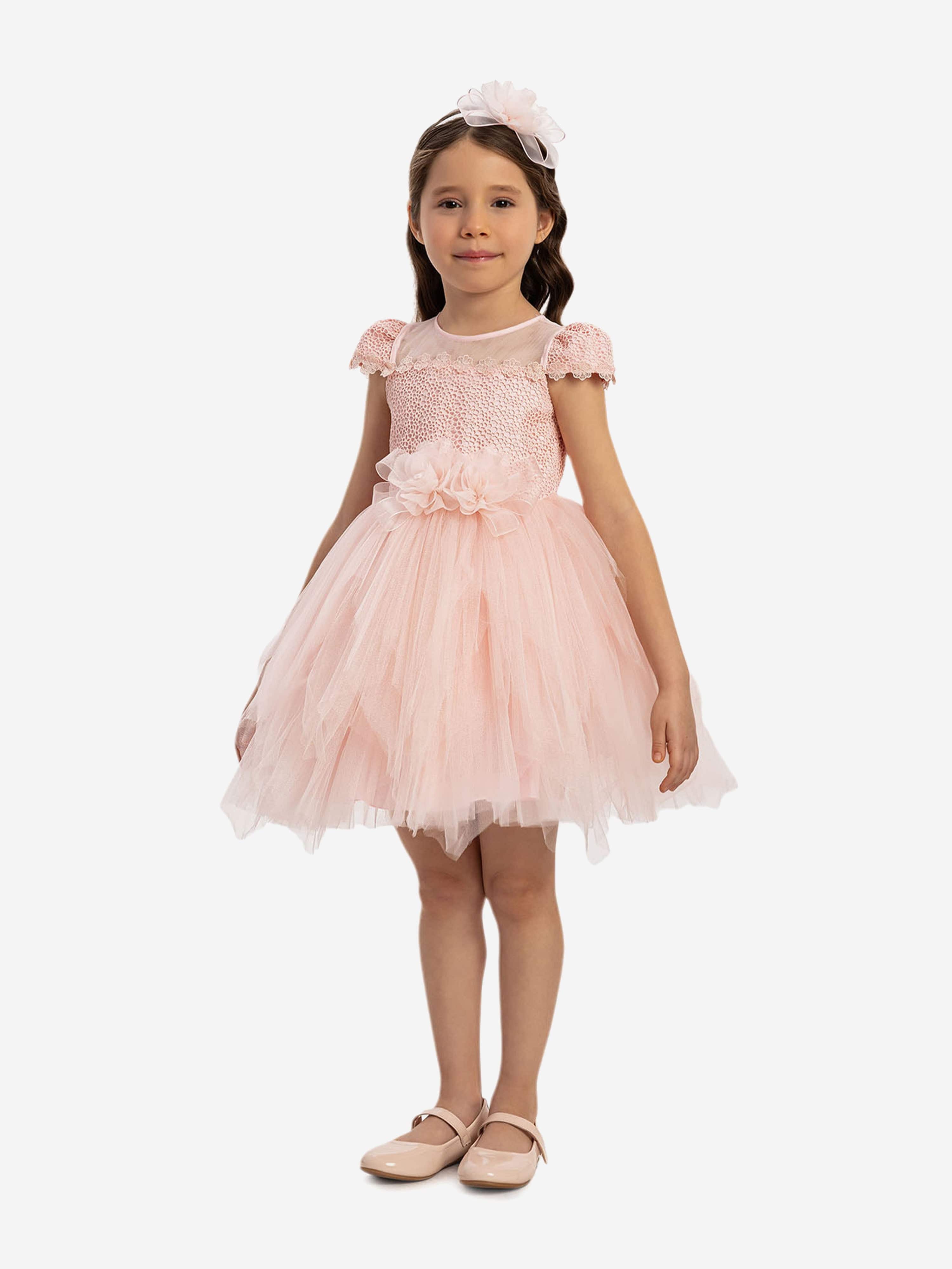 DRESS & Fleur Baby Girls Dress with Tulle Skirt in Pink