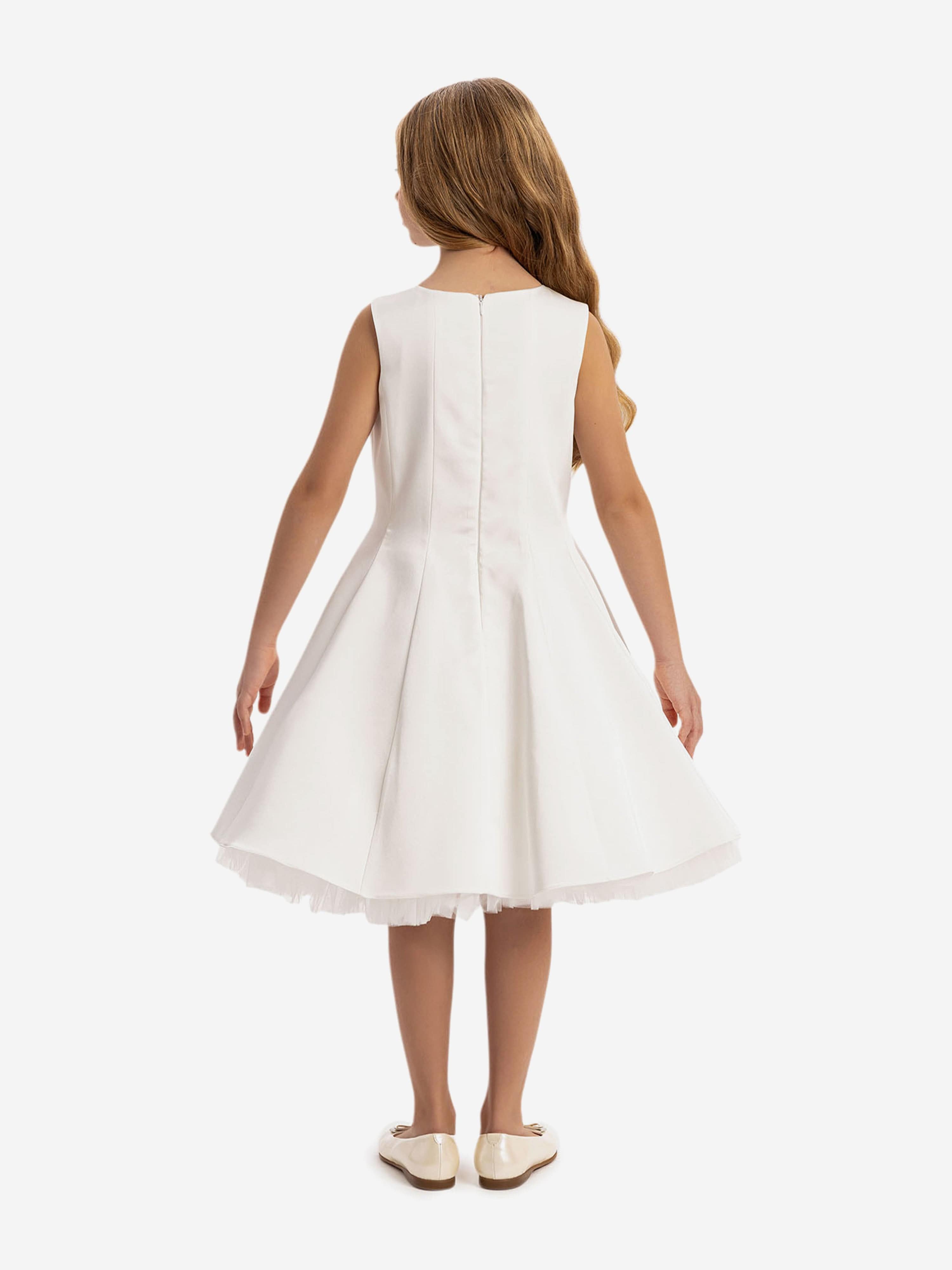 DRESS & Fleur Girls Dress with Removable Cape in White