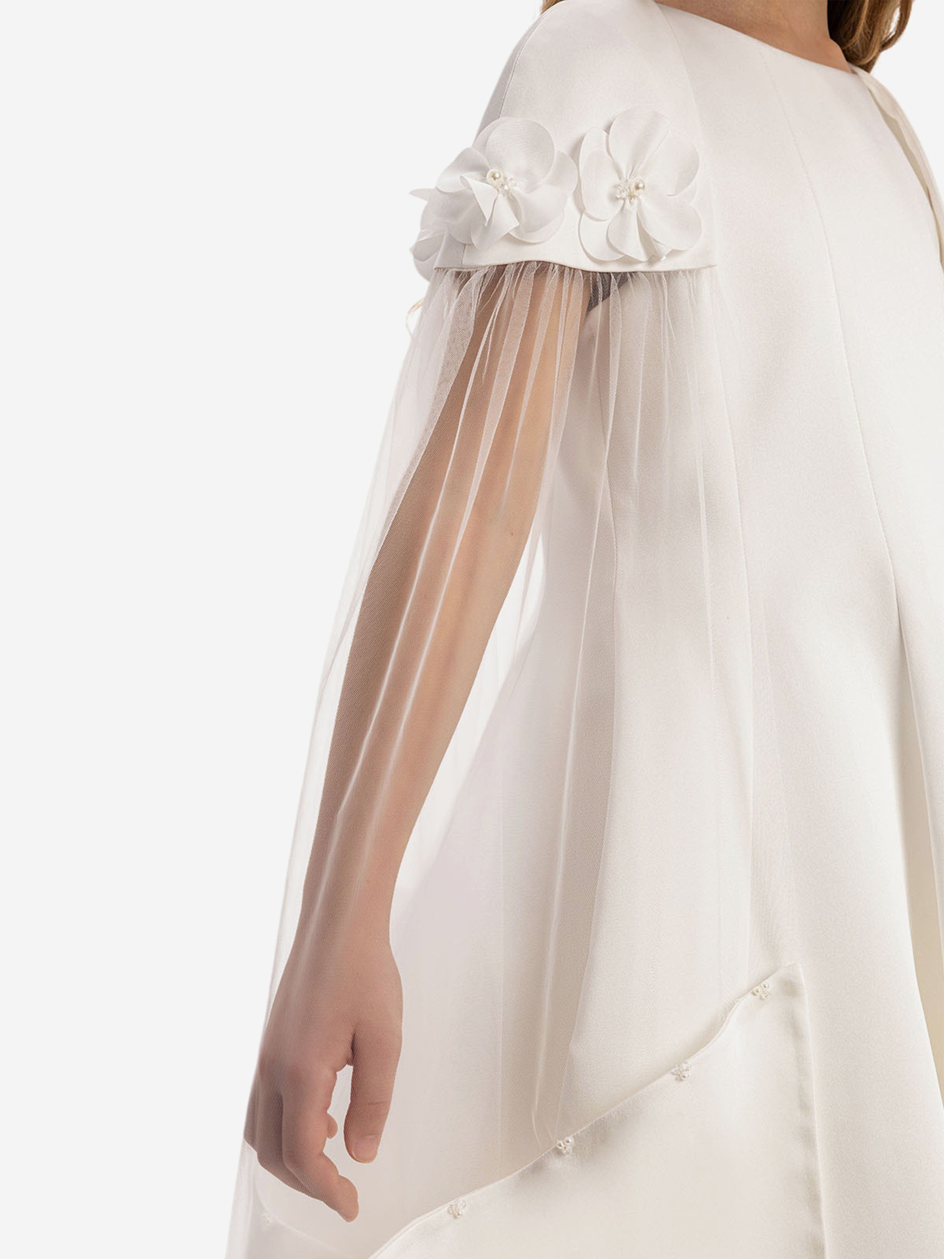 DRESS & Fleur Girls Dress with Removable Cape in White