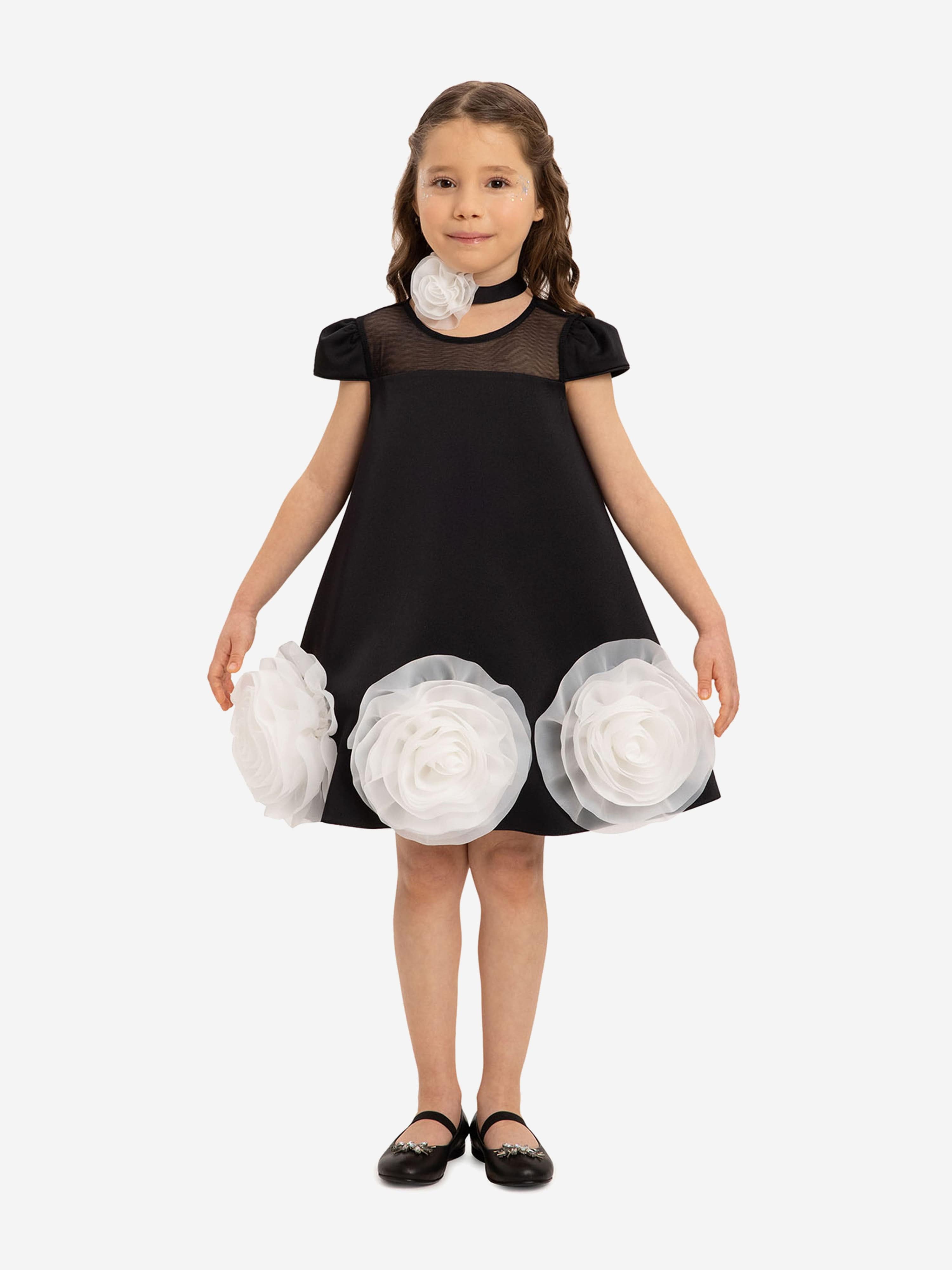 DRESS & Fleur Girls Dress with Flower Choker in Black
