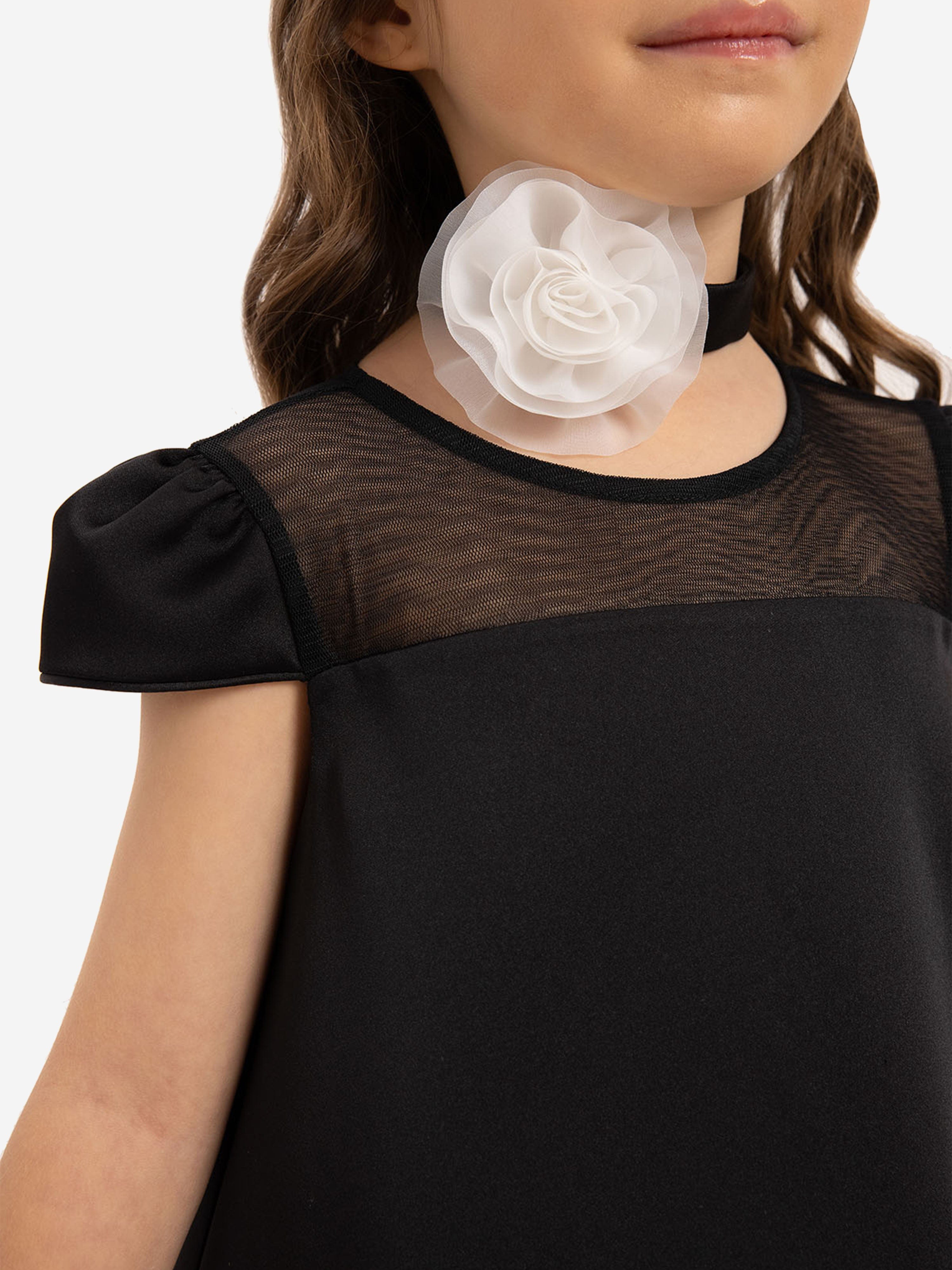 DRESS & Fleur Girls Dress with Flower Choker in Black