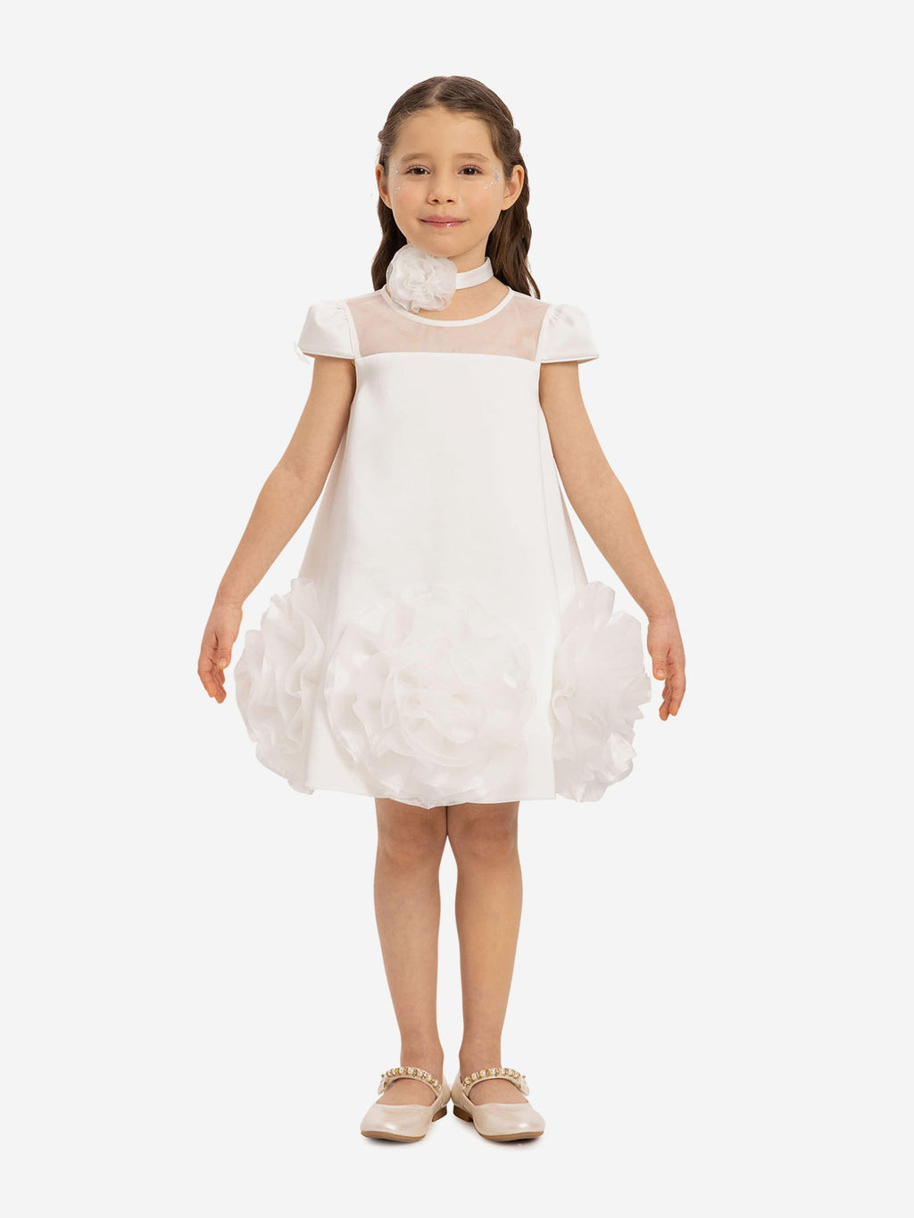 DRESS & Fleur Girls Dress with Flower Choker in White