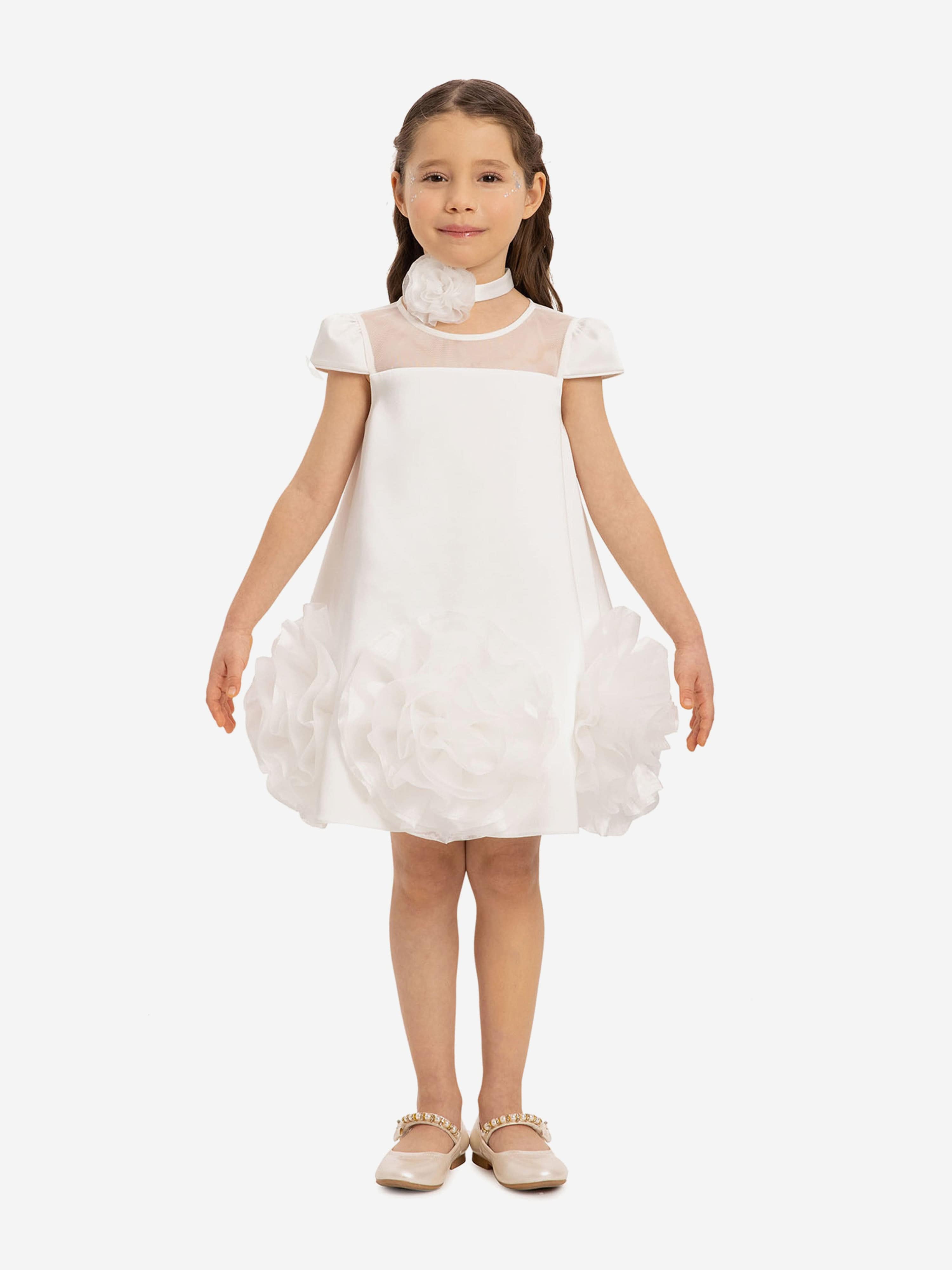 DRESS & Fleur Girls Dress with Flower Choker in White