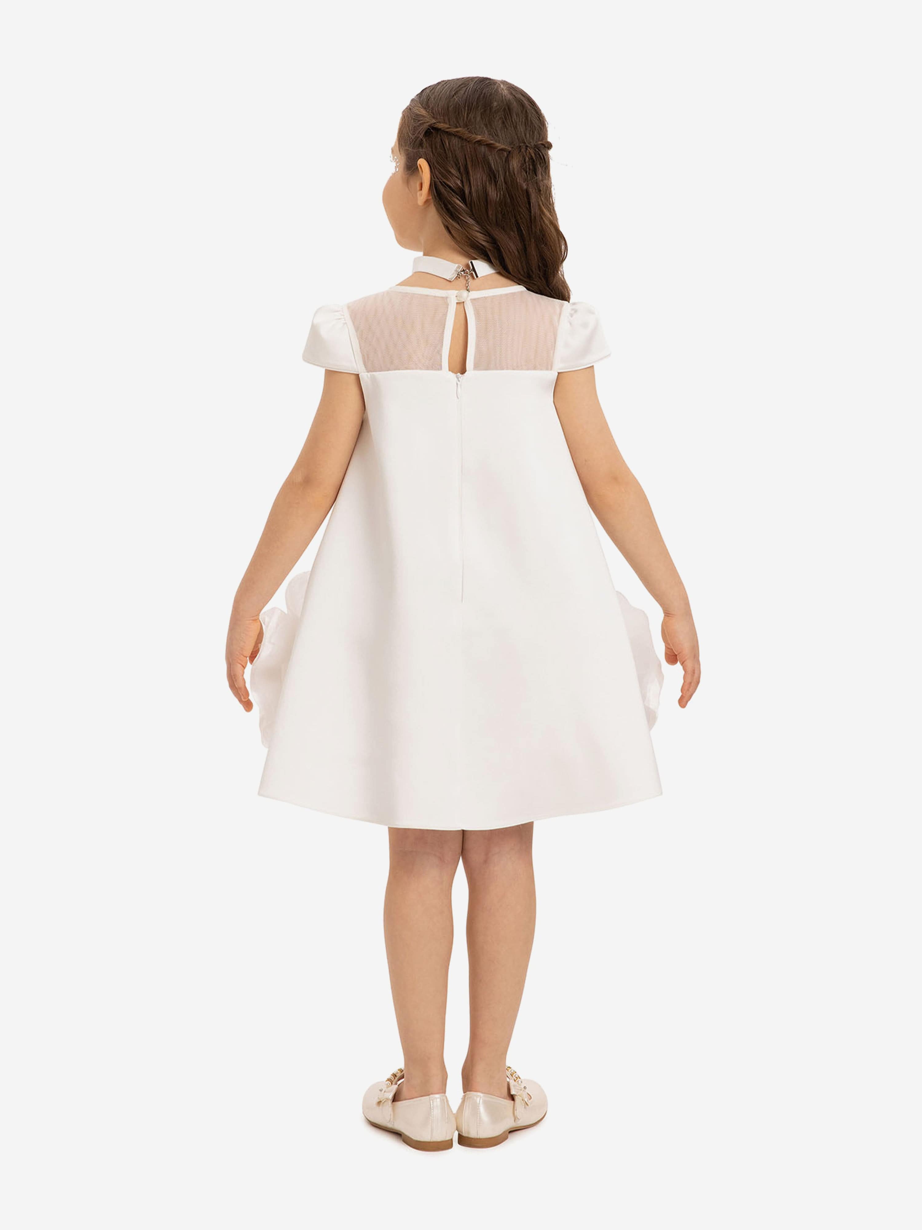 DRESS & Fleur Girls Dress with Flower Choker in White