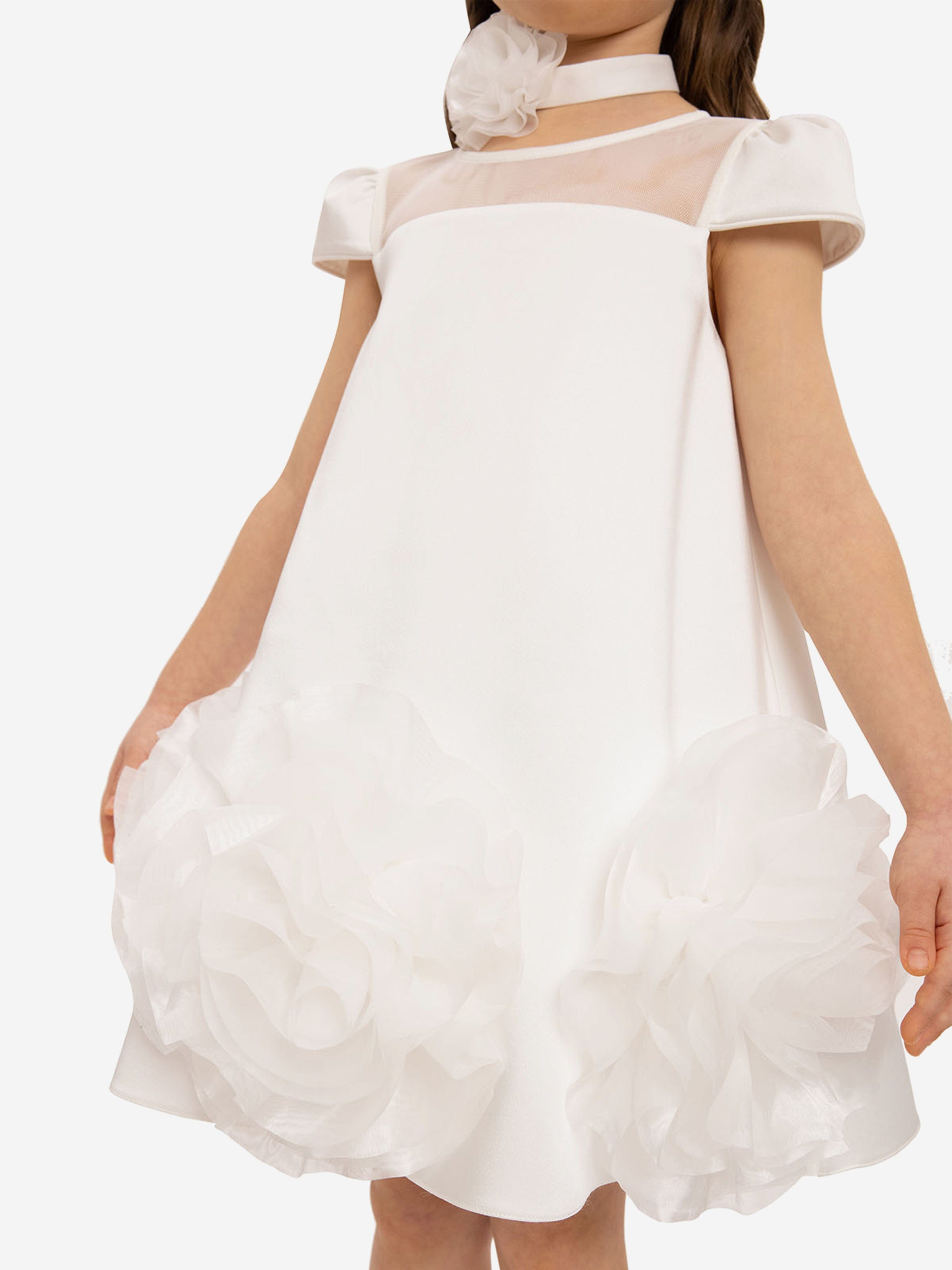DRESS & Fleur Girls Dress with Flower Choker in White