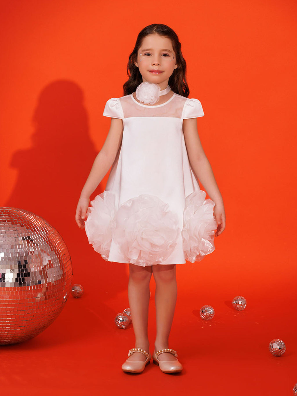 DRESS & Fleur Girls Dress with Flower Choker in White
