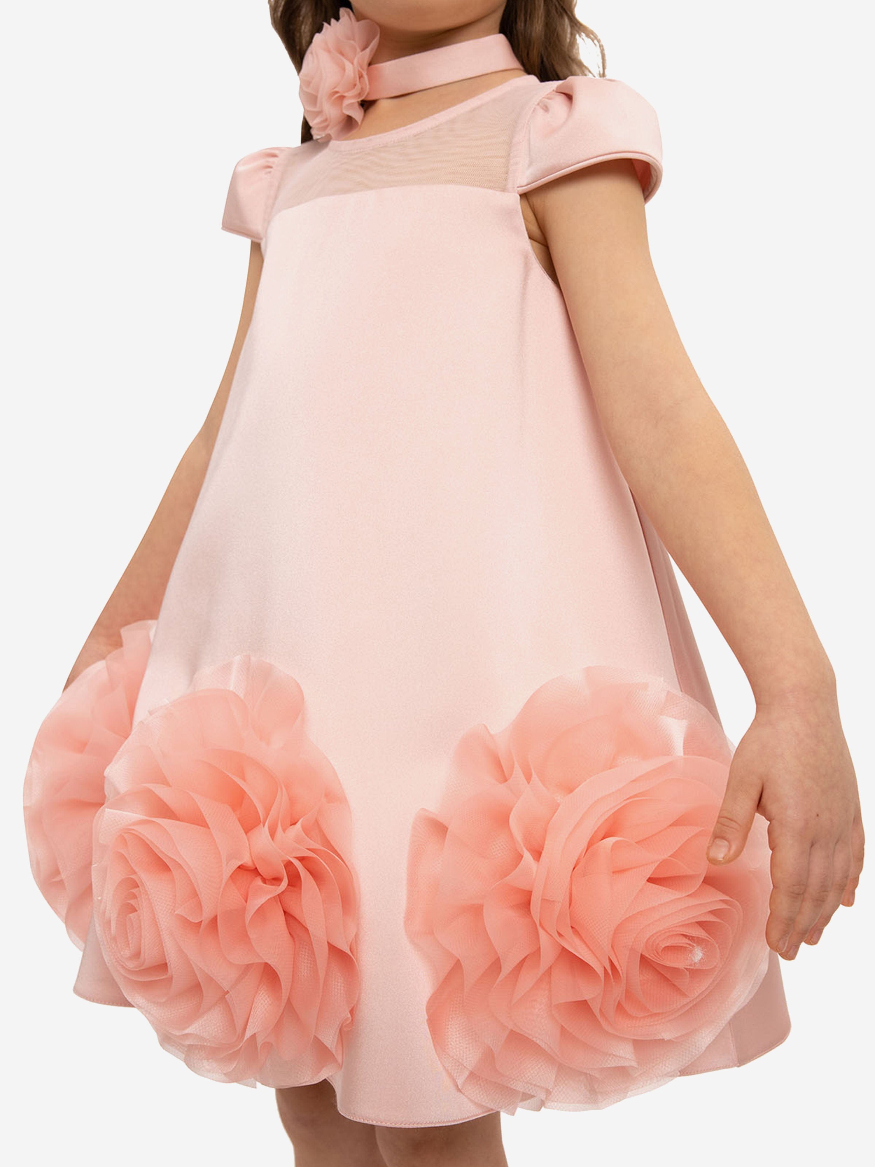 DRESS & Fleur Girls Dress with Flower Choker in Pink
