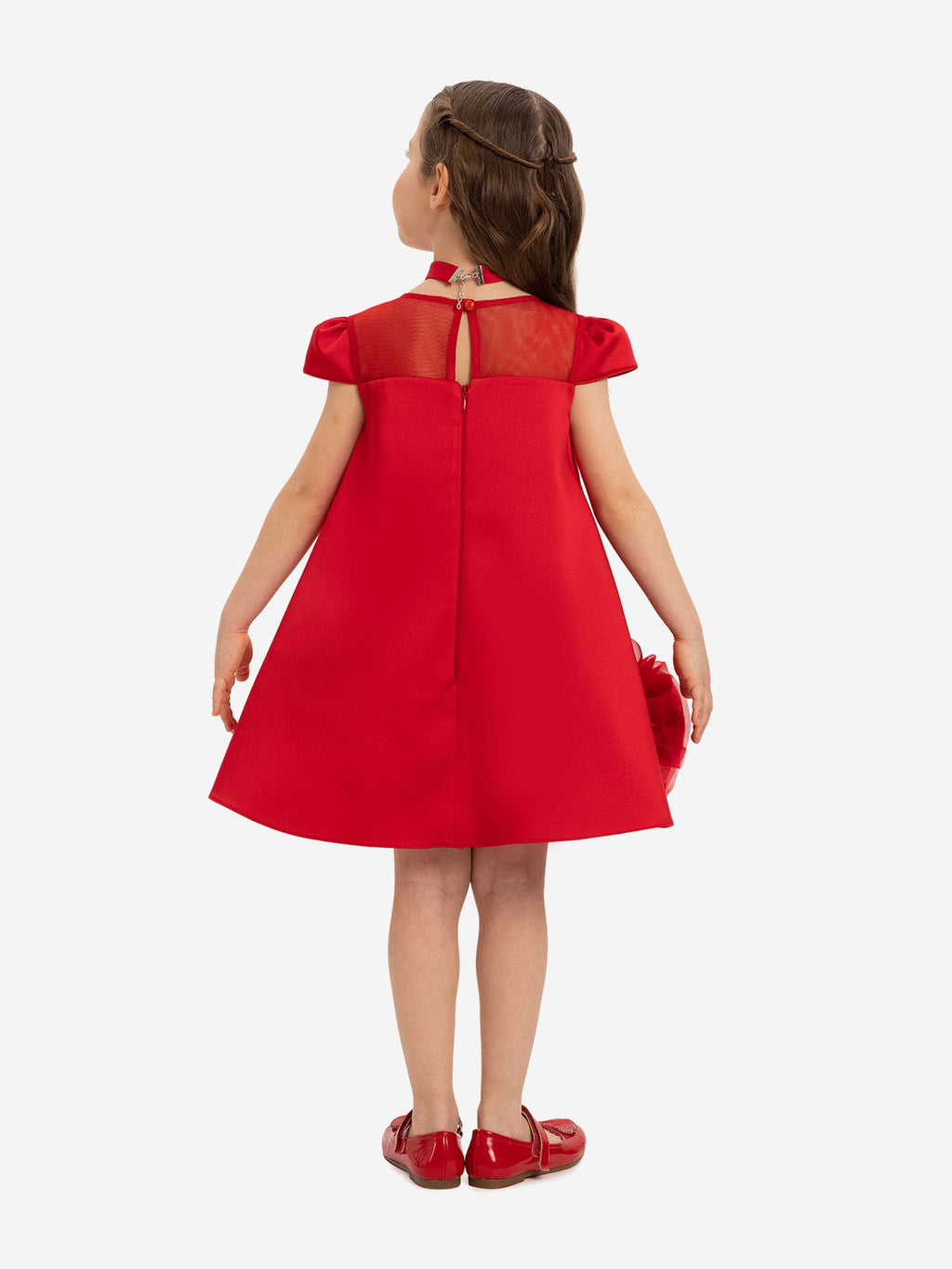 DRESS & Fleur Girls Dress with Flower Choker in Red