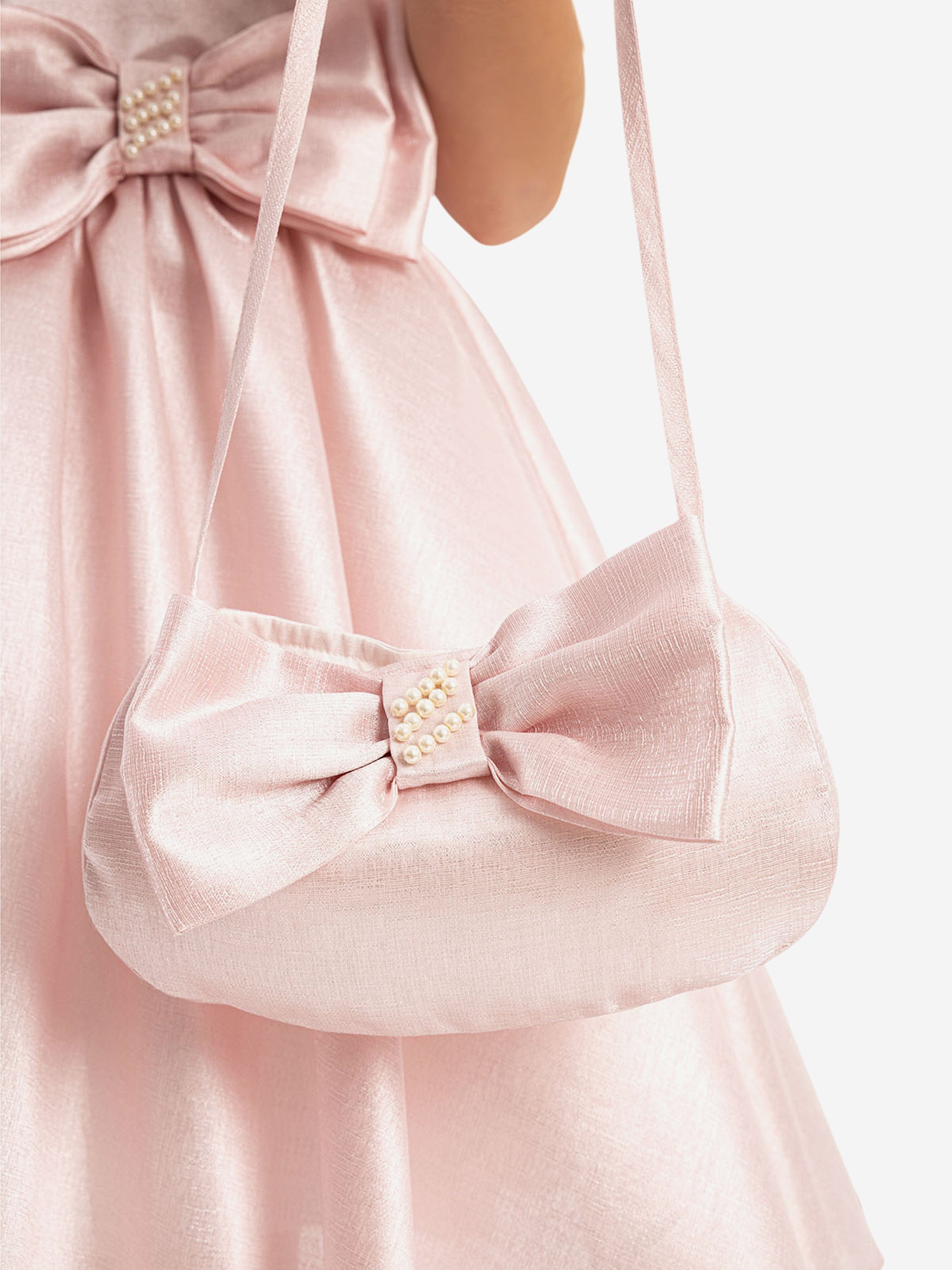 DRESS & Fleur Girls Satin Dress with Matching Bag in Pink