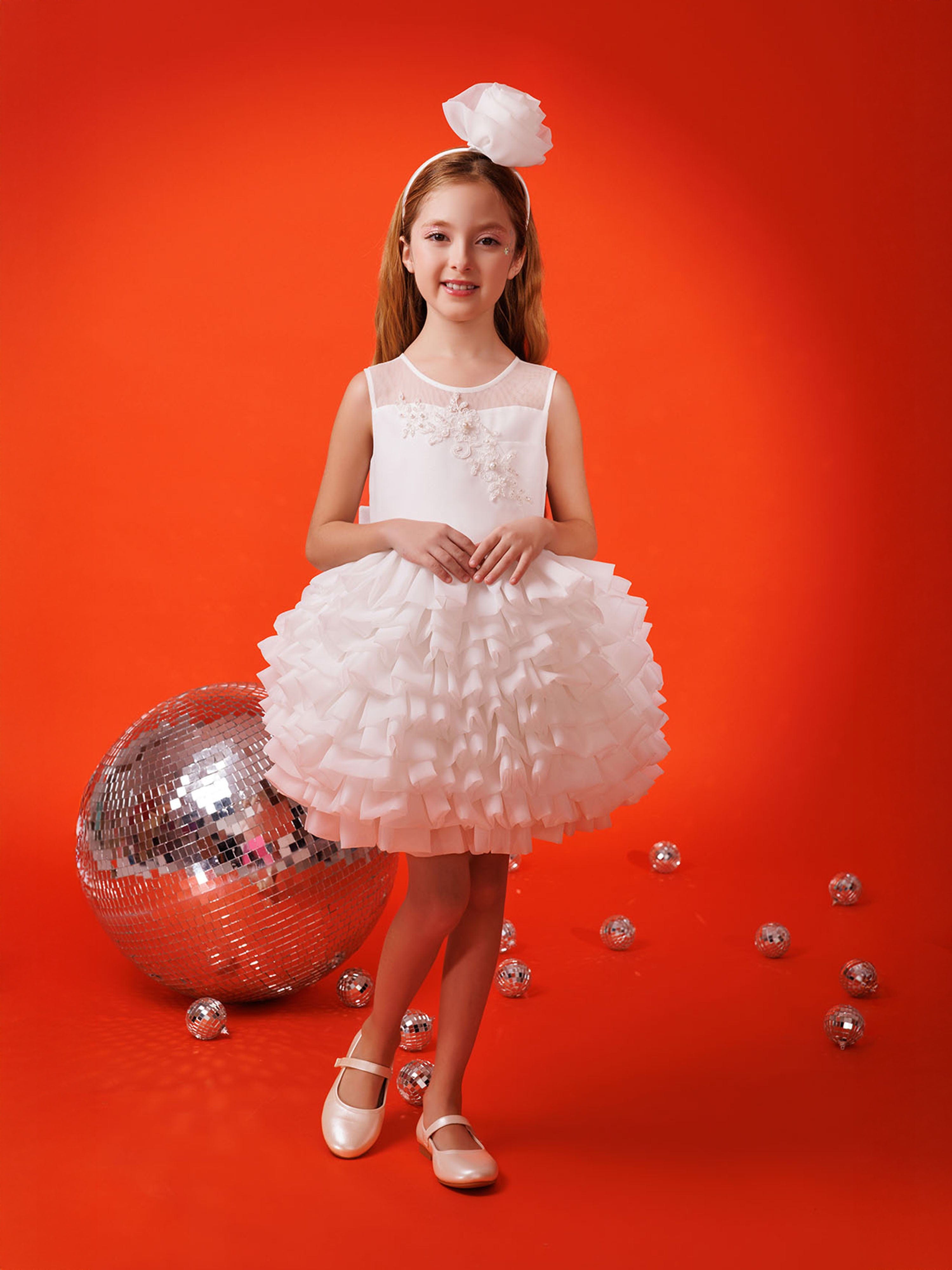 DRESS & Fleur Girls Dress with Headband in White