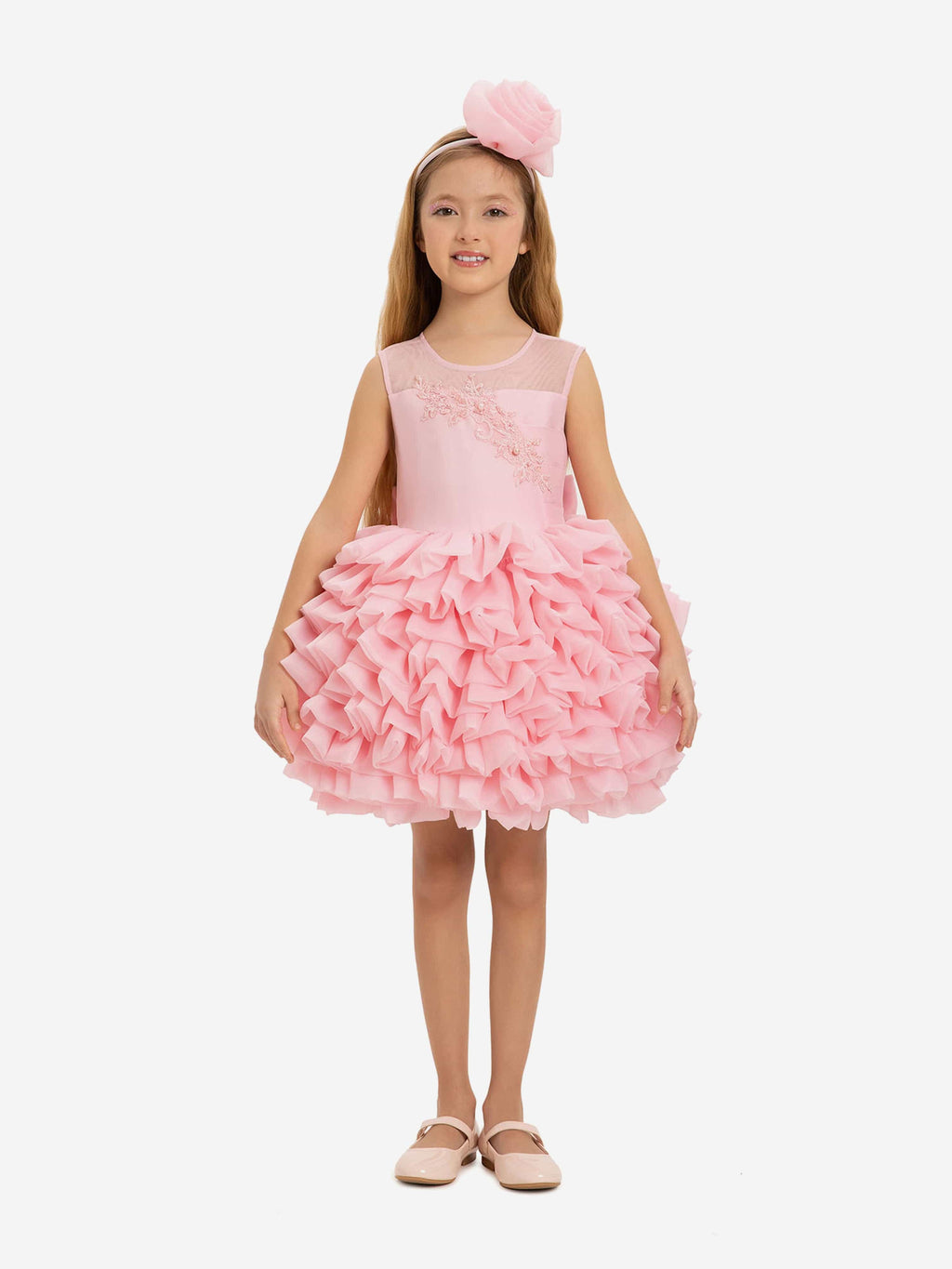 DRESS & Fleur Girls Dress with Headband in Pink