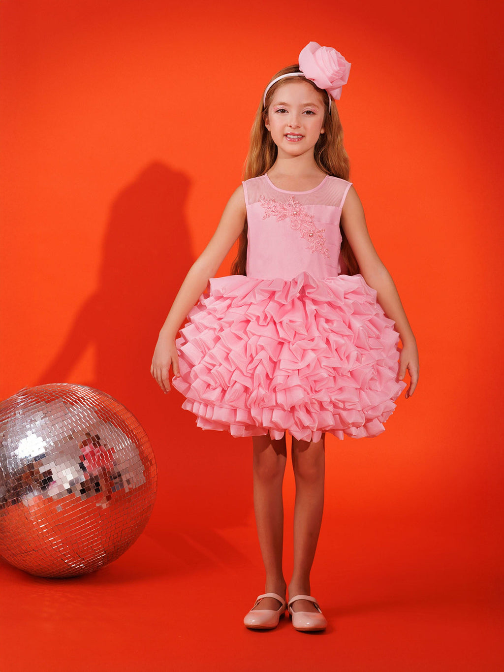 DRESS & Fleur Girls Dress with Headband in Pink