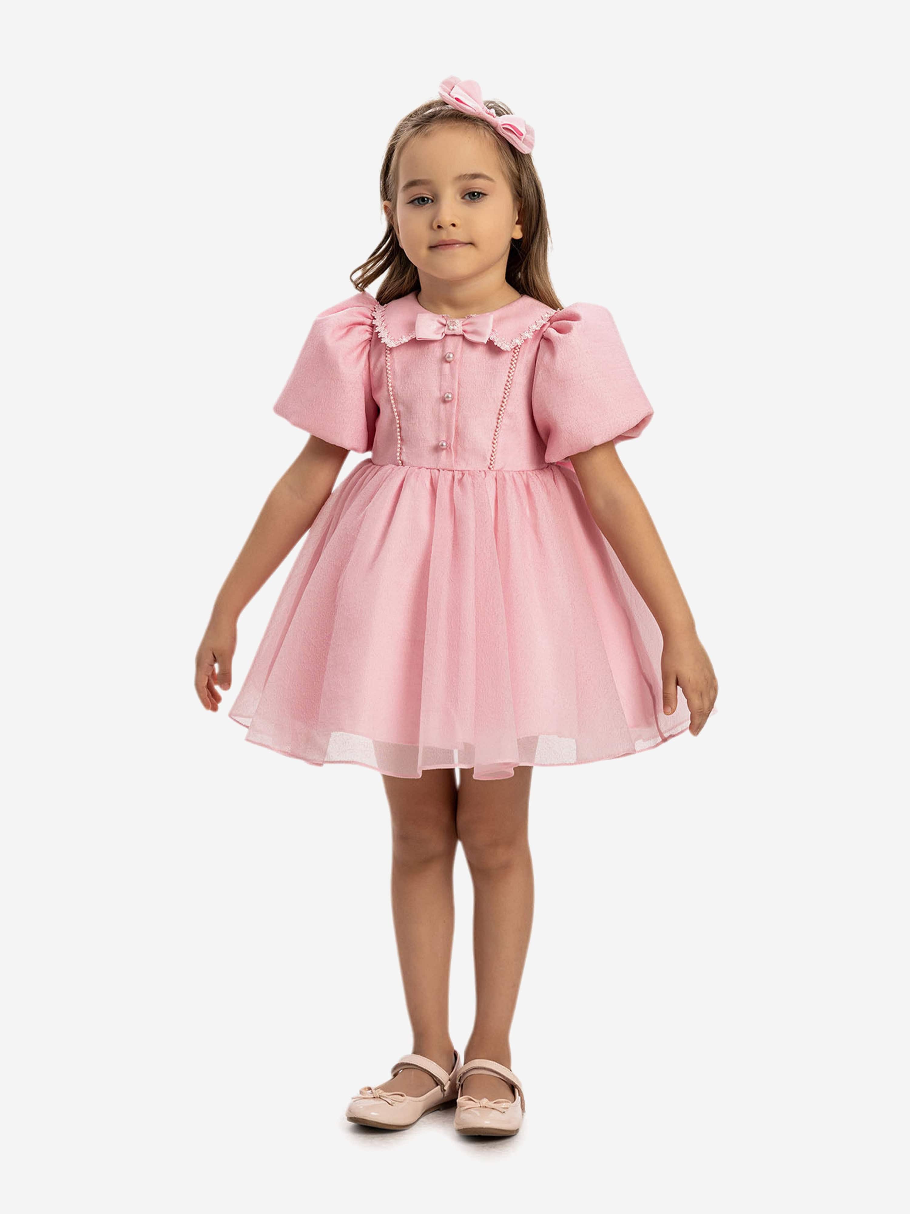 DRESS & Fleur Baby Girls Pearl Detail Dress with Headband in Pink
