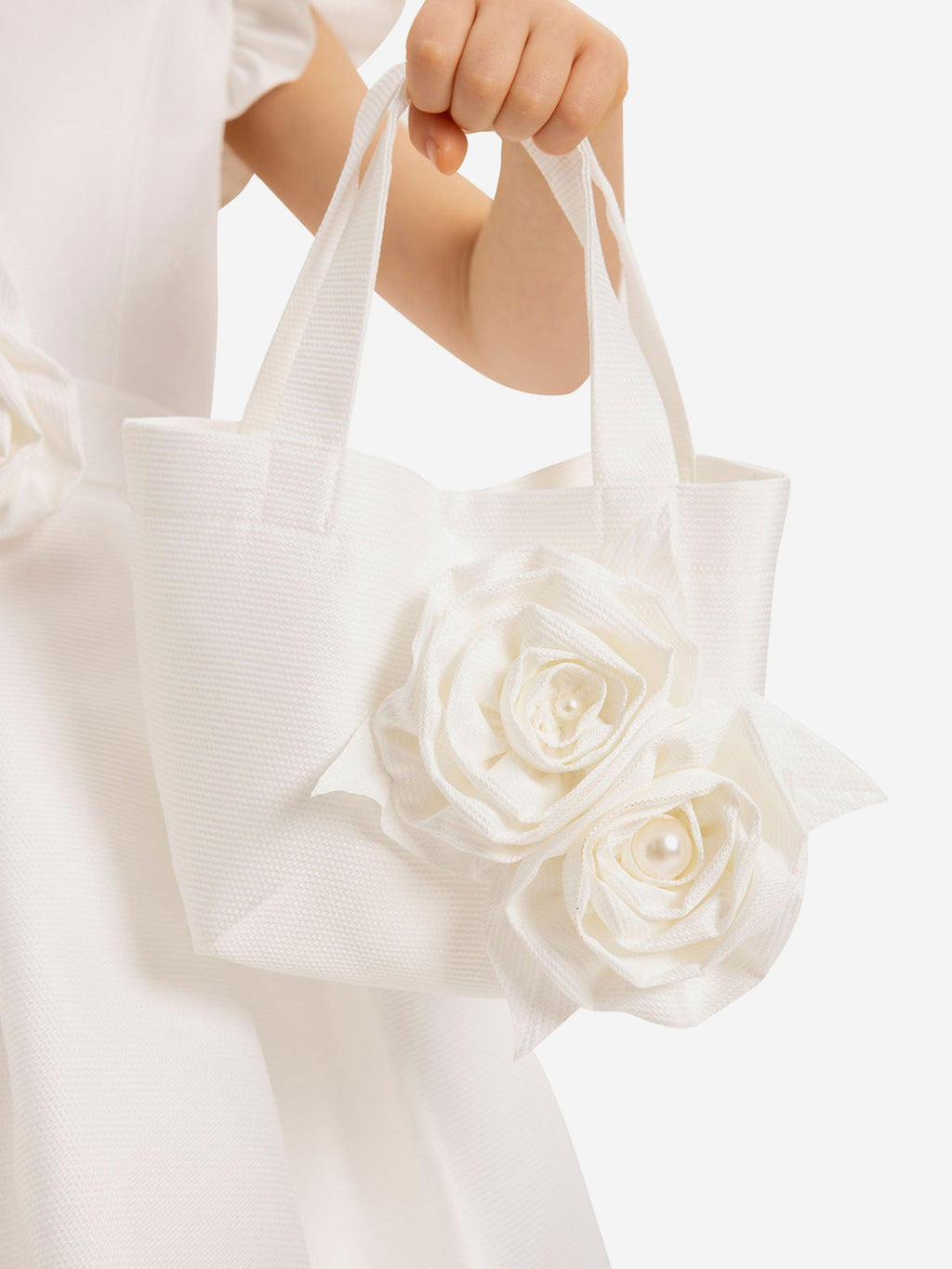DRESS & Fleur Girls Dress with Matching Floral Bag in White