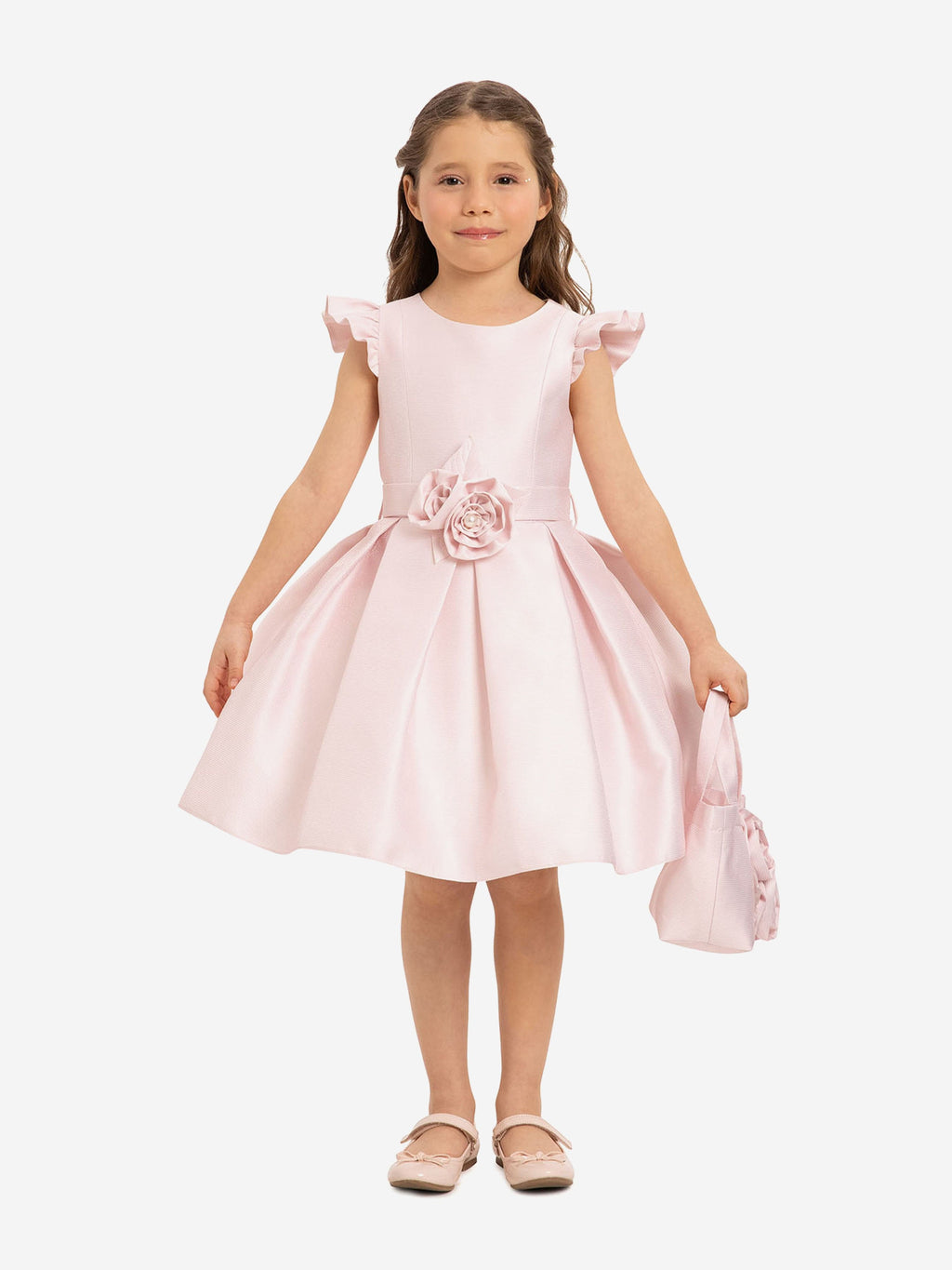 DRESS & Fleur Girls Dress with Matching Floral Bag in Pink