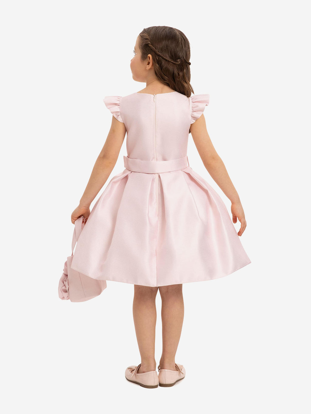 DRESS & Fleur Girls Dress with Matching Floral Bag in Pink