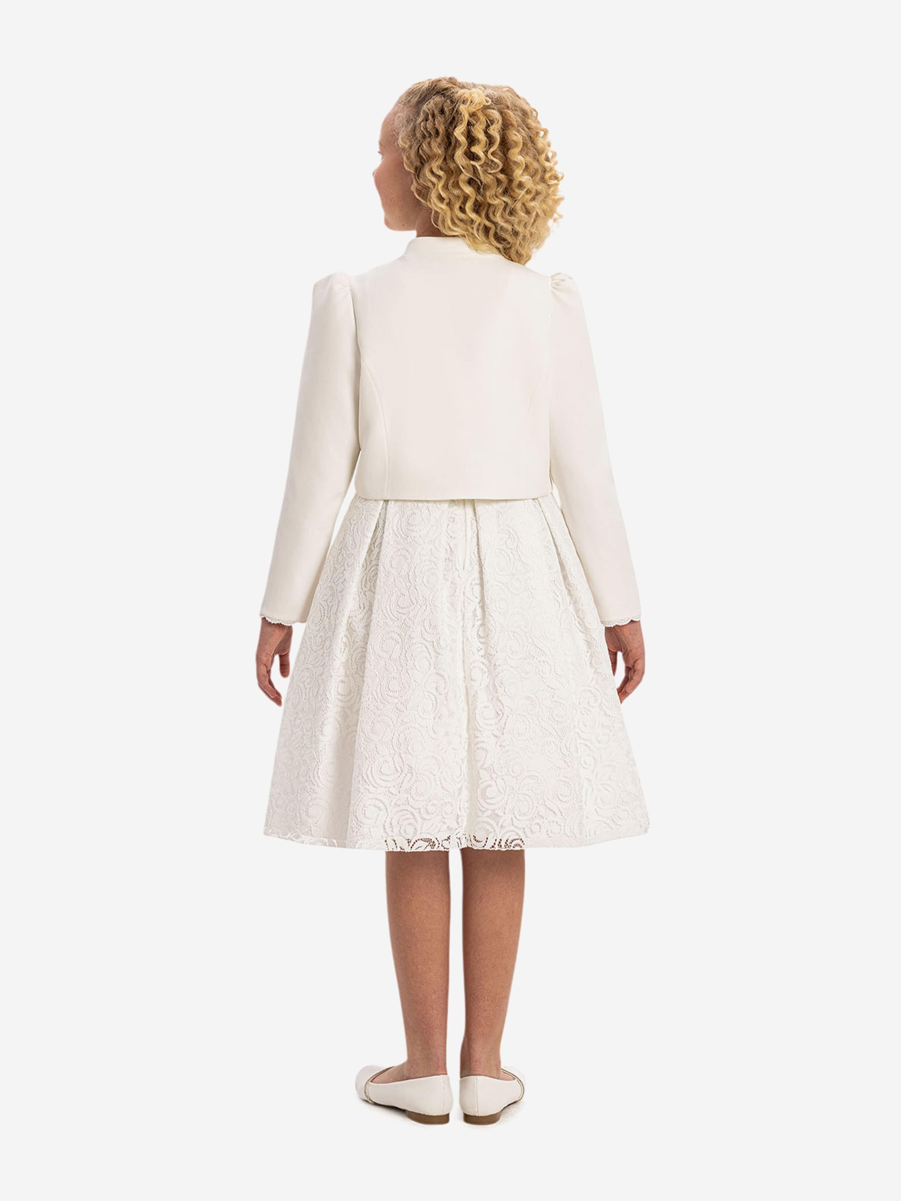 DRESS & Fleur Girls Lace Dress with Bolero in White