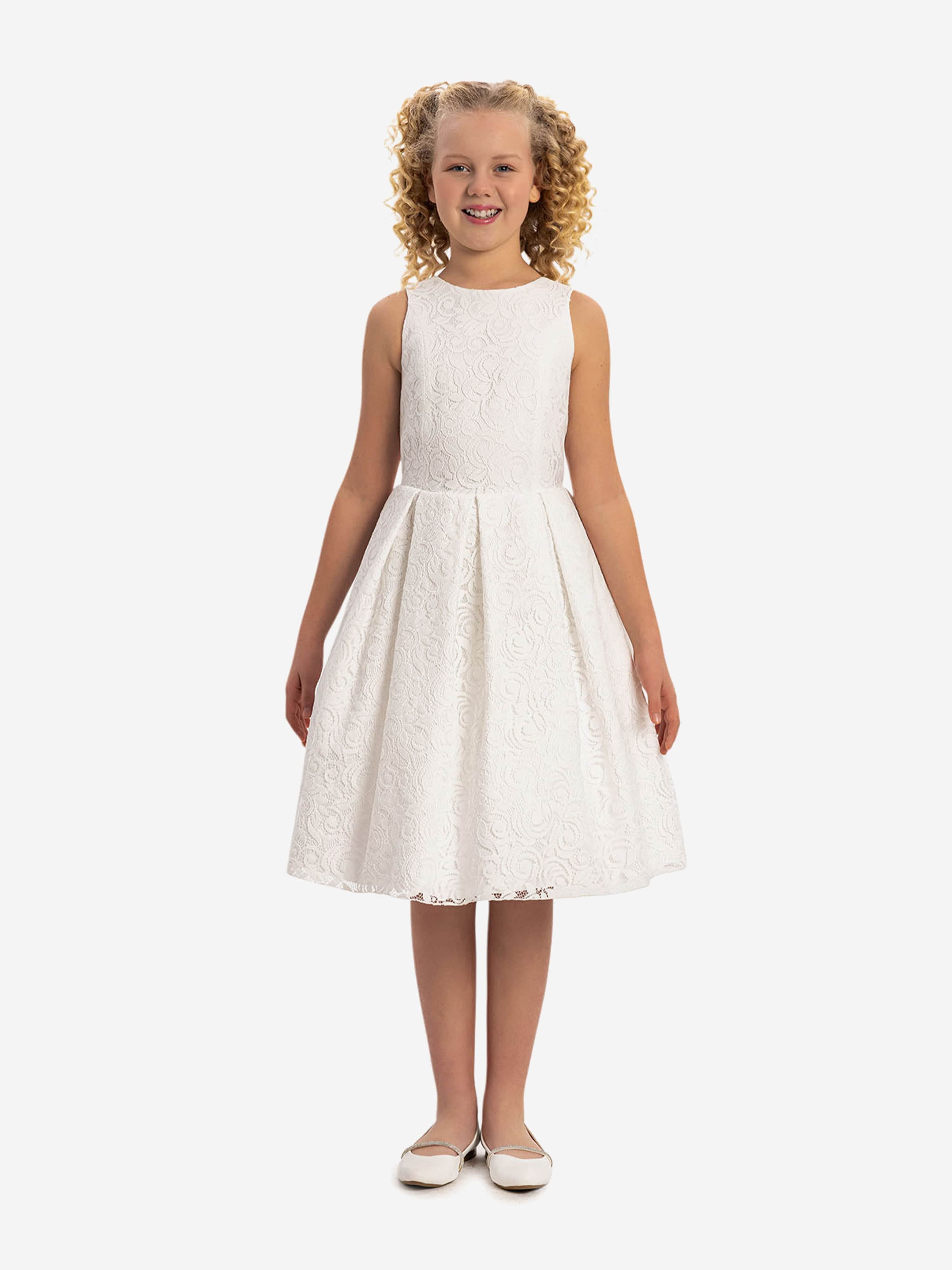 DRESS & Fleur Girls Lace Dress with Bolero in White