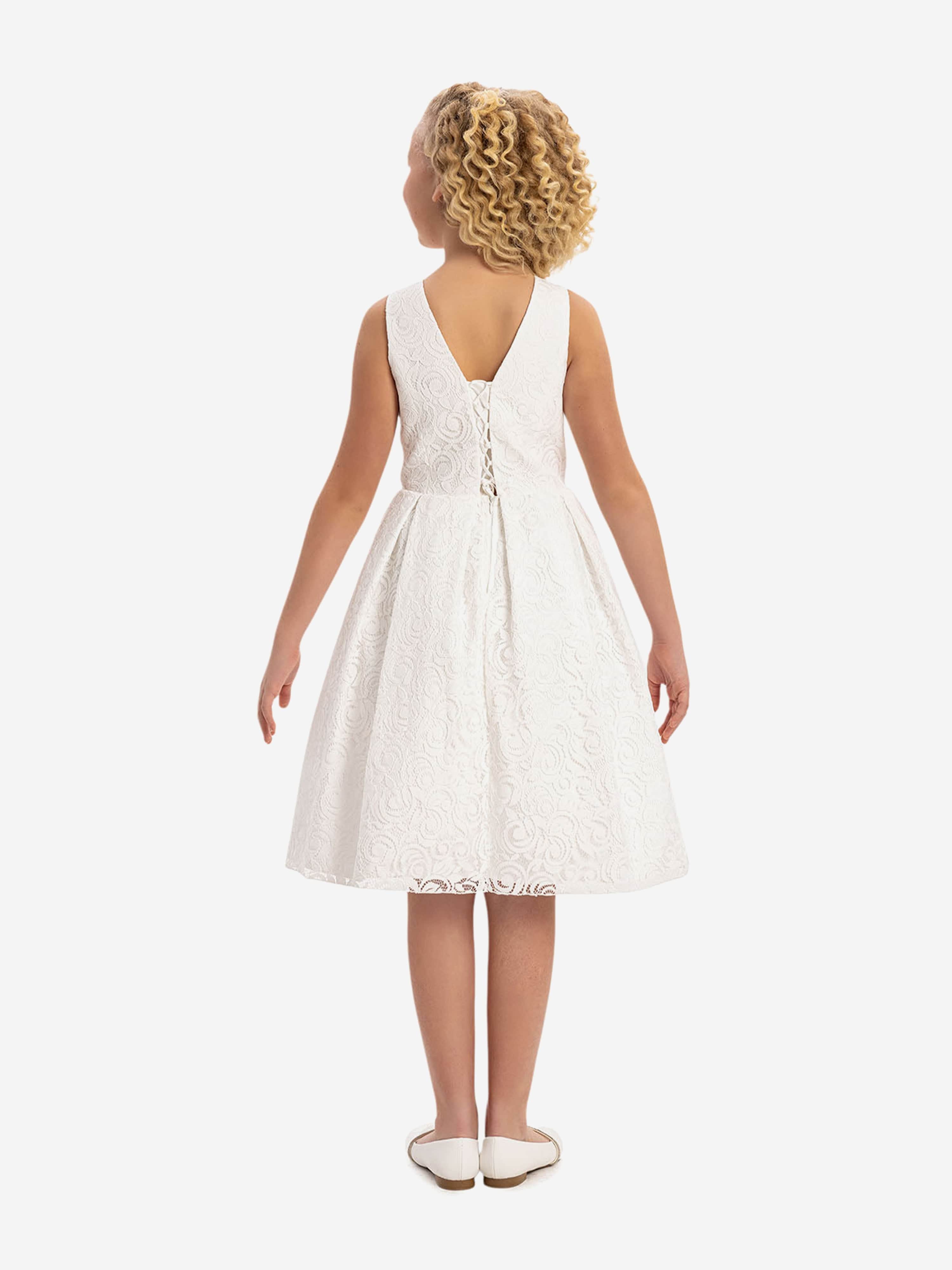 DRESS & Fleur Girls Lace Dress with Bolero in White