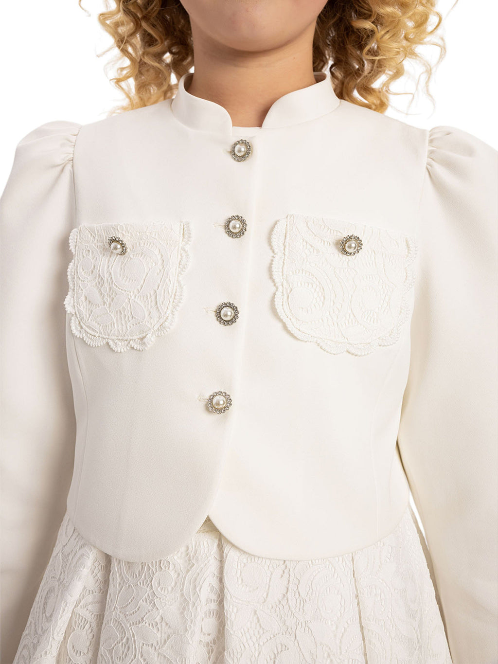DRESS & Fleur Girls Lace Dress with Bolero in White