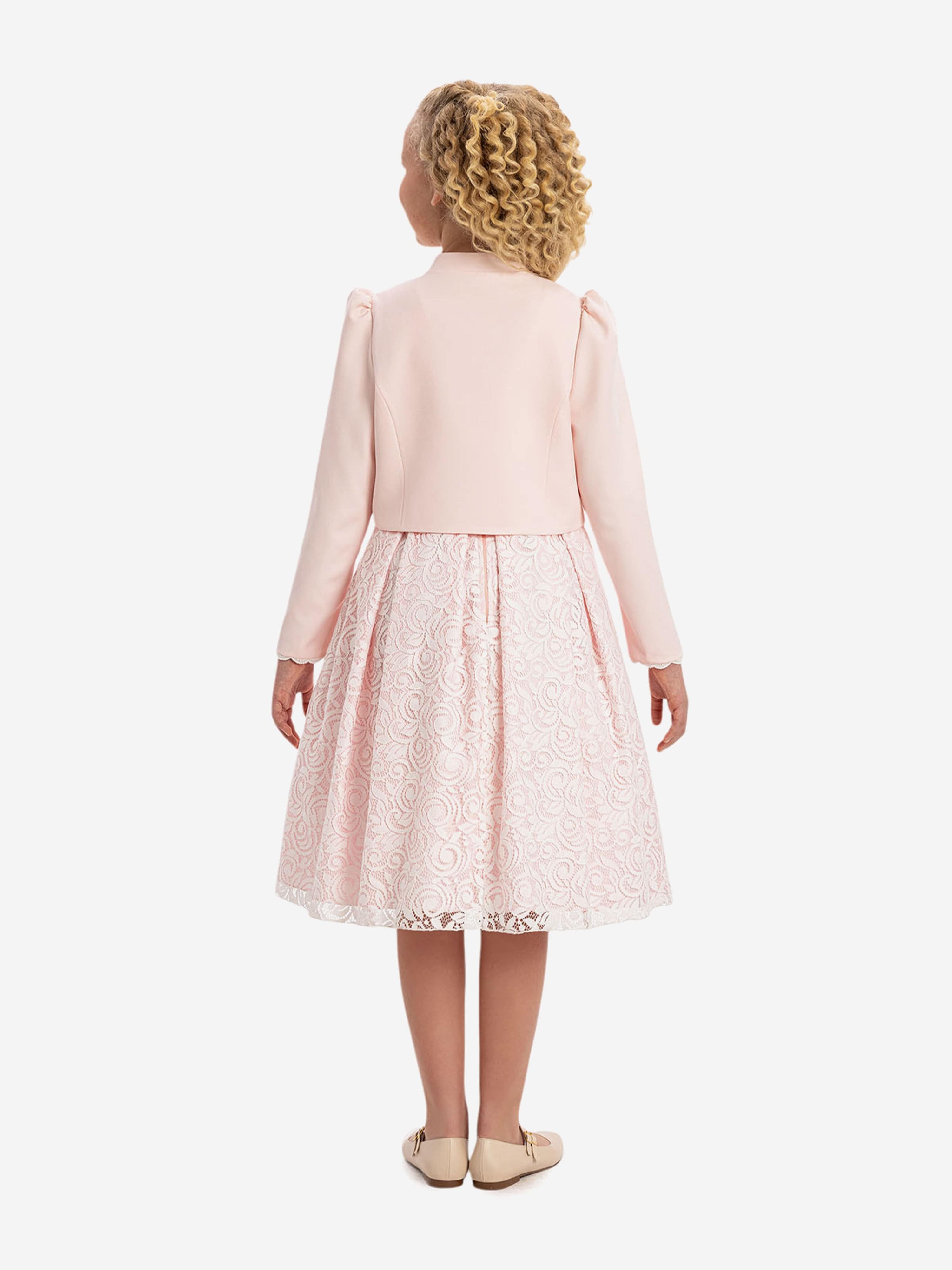 DRESS & Fleur Girls Lace Dress with Bolero in Pink