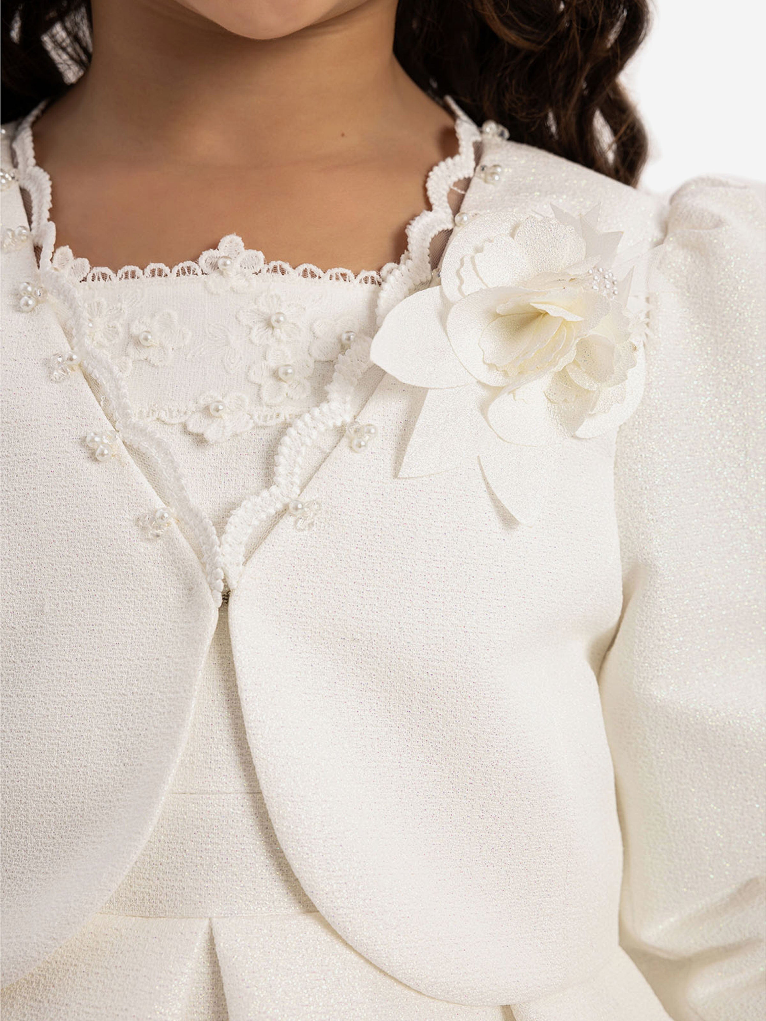 DRESS & Fleur Girls Dress with Bolero and Matching Bag in White