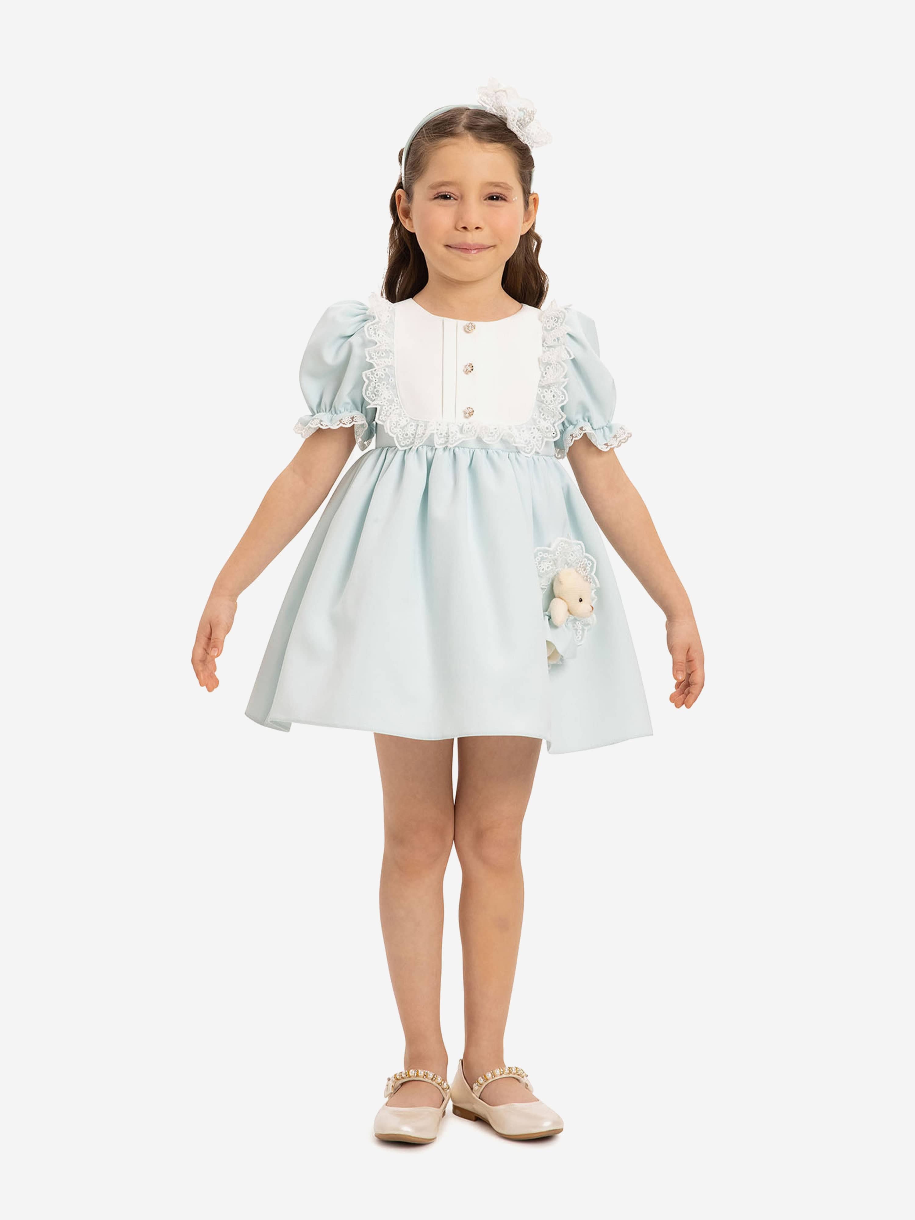 DRESS & Fleur Baby Girls Dress Set with Teddy Bear in Blue