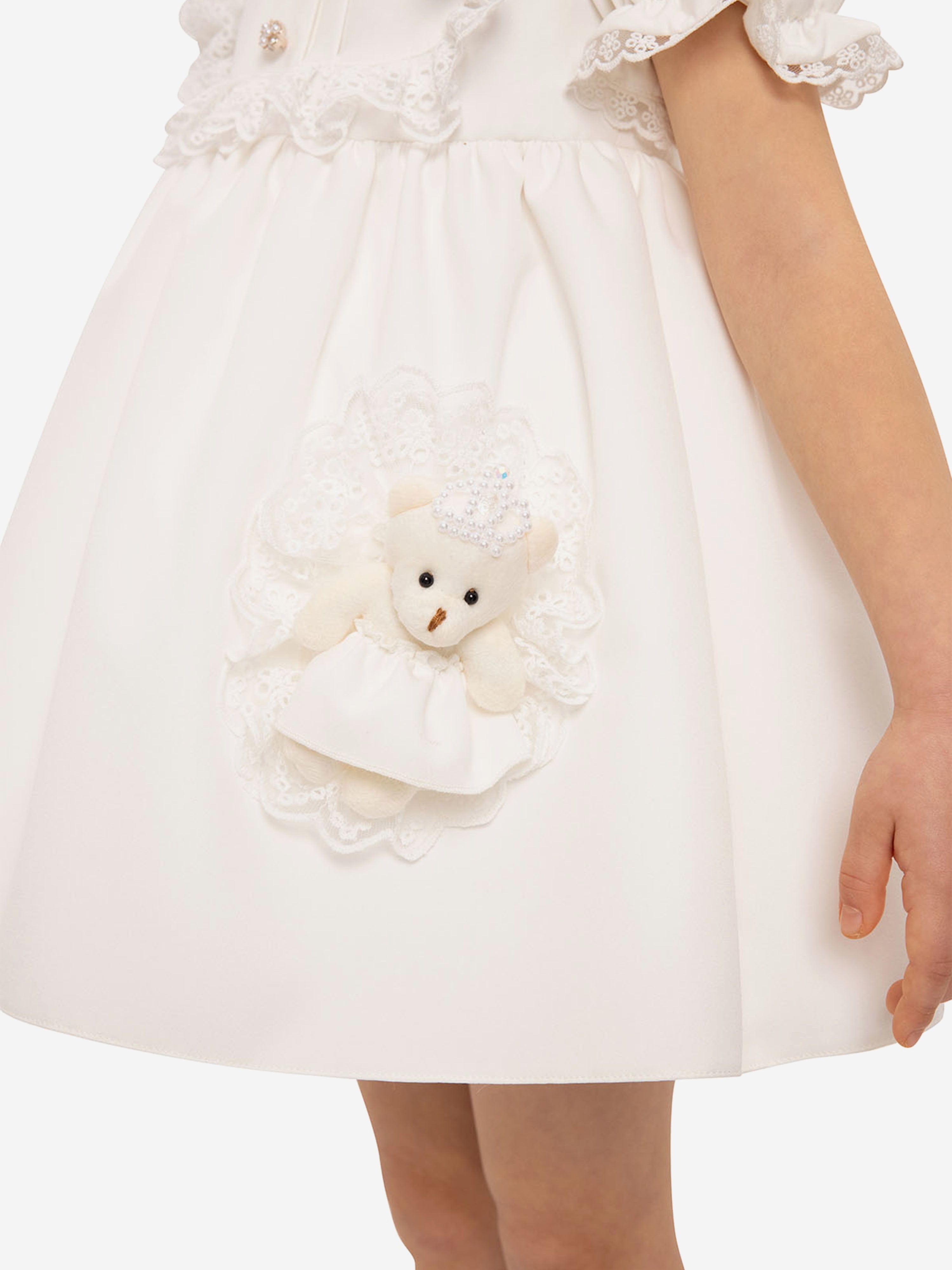DRESS & Fleur Baby Girls Dress Set with Teddy Bear in White