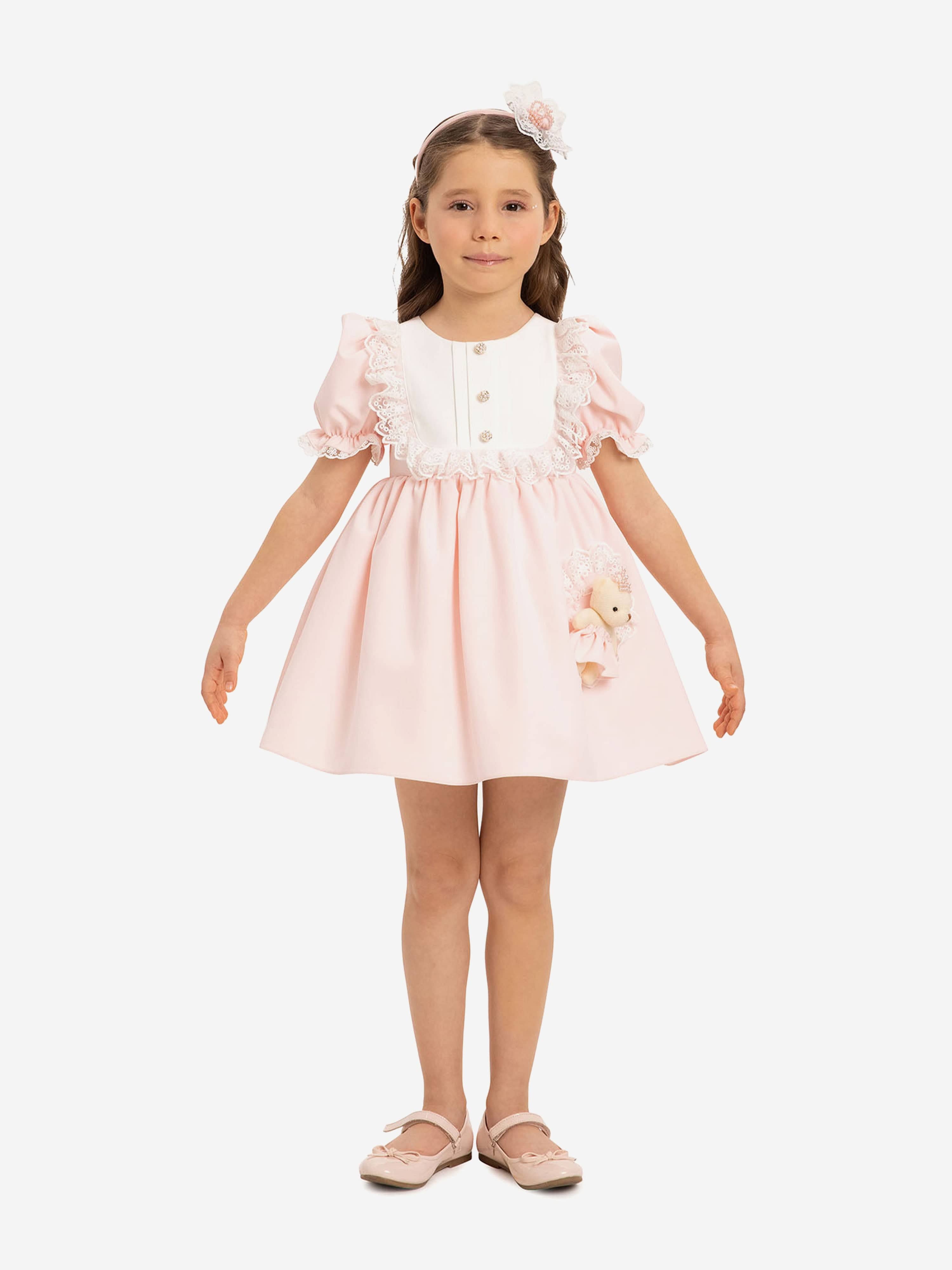DRESS & Fleur Baby Girls Dress Set with Teddy Bear in Pink